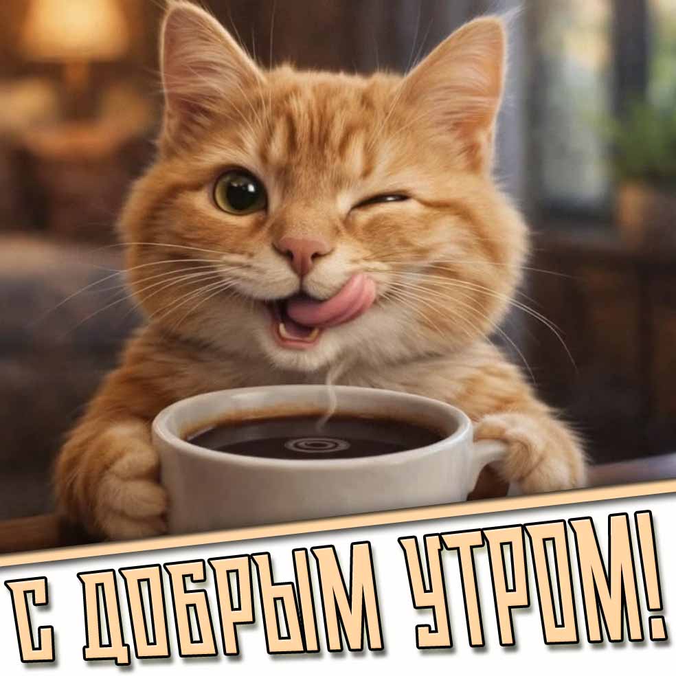 С добрым утром! - прикольная картинка с котиком