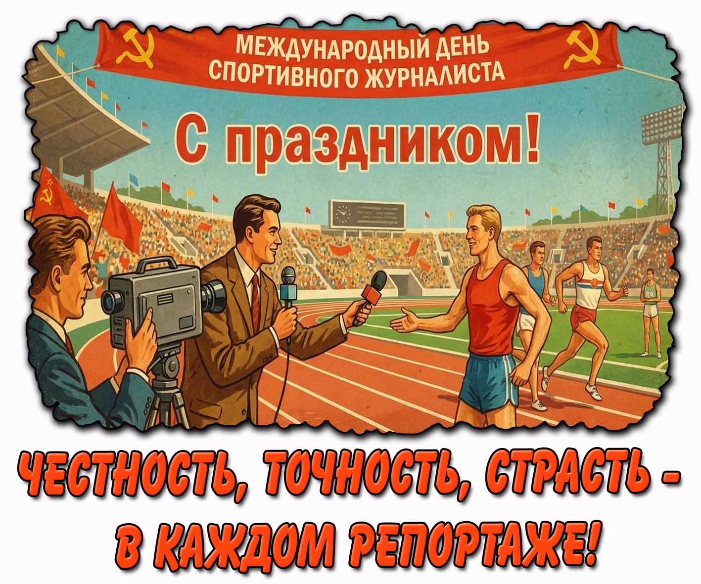 Советская картинка на "Международный день спортивного журналиста! Честность, точность, страсть - в каждом репортаже!"