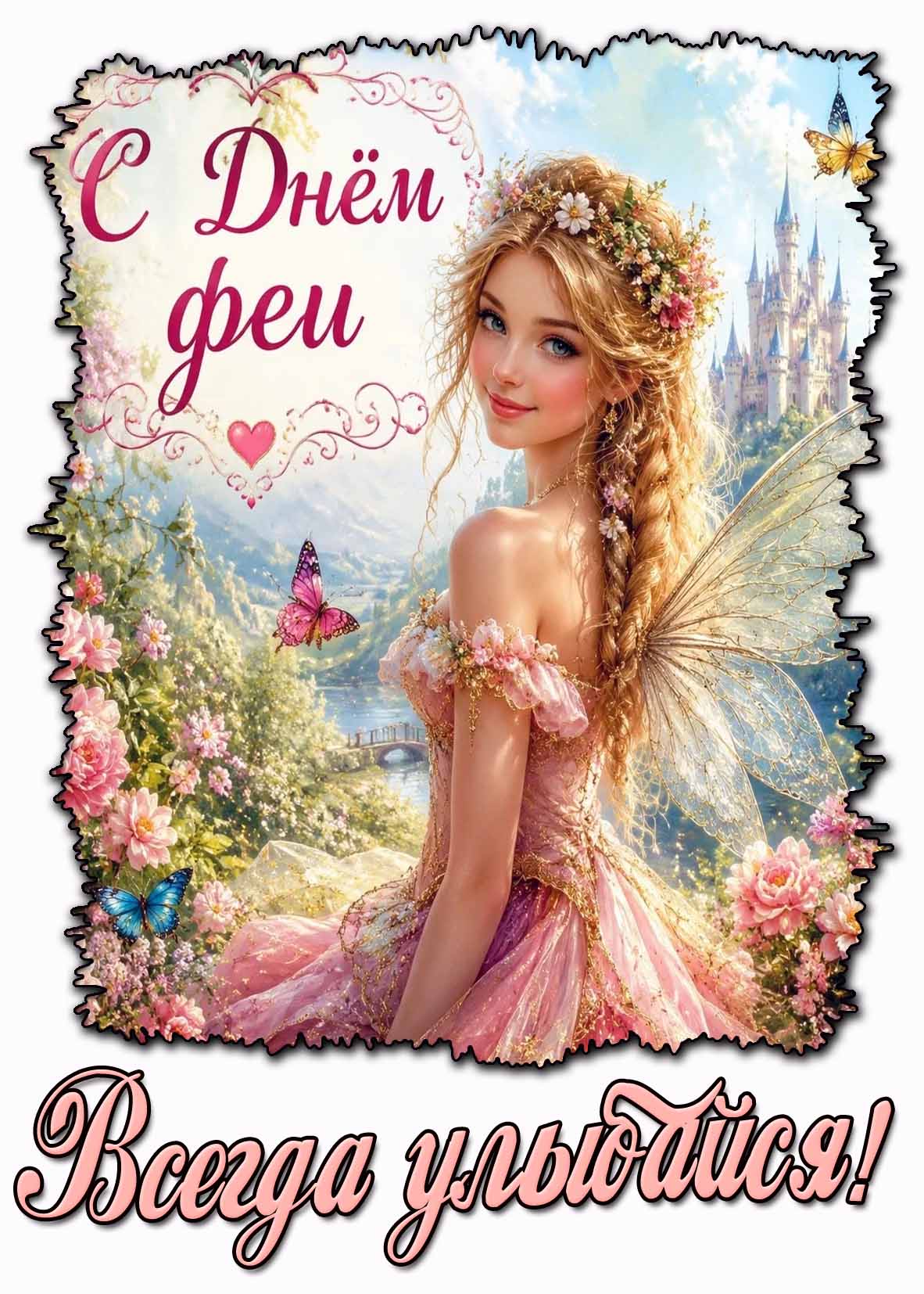 Сказочная картинка "С днём феи! Всегда улыбайся!"
