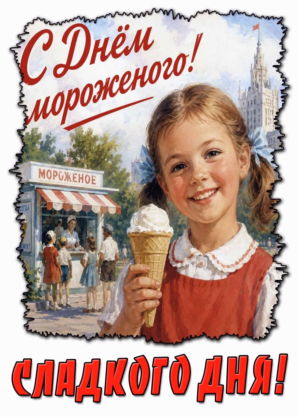 Советская картинка "С днём мороженого! Сладкого дня!"