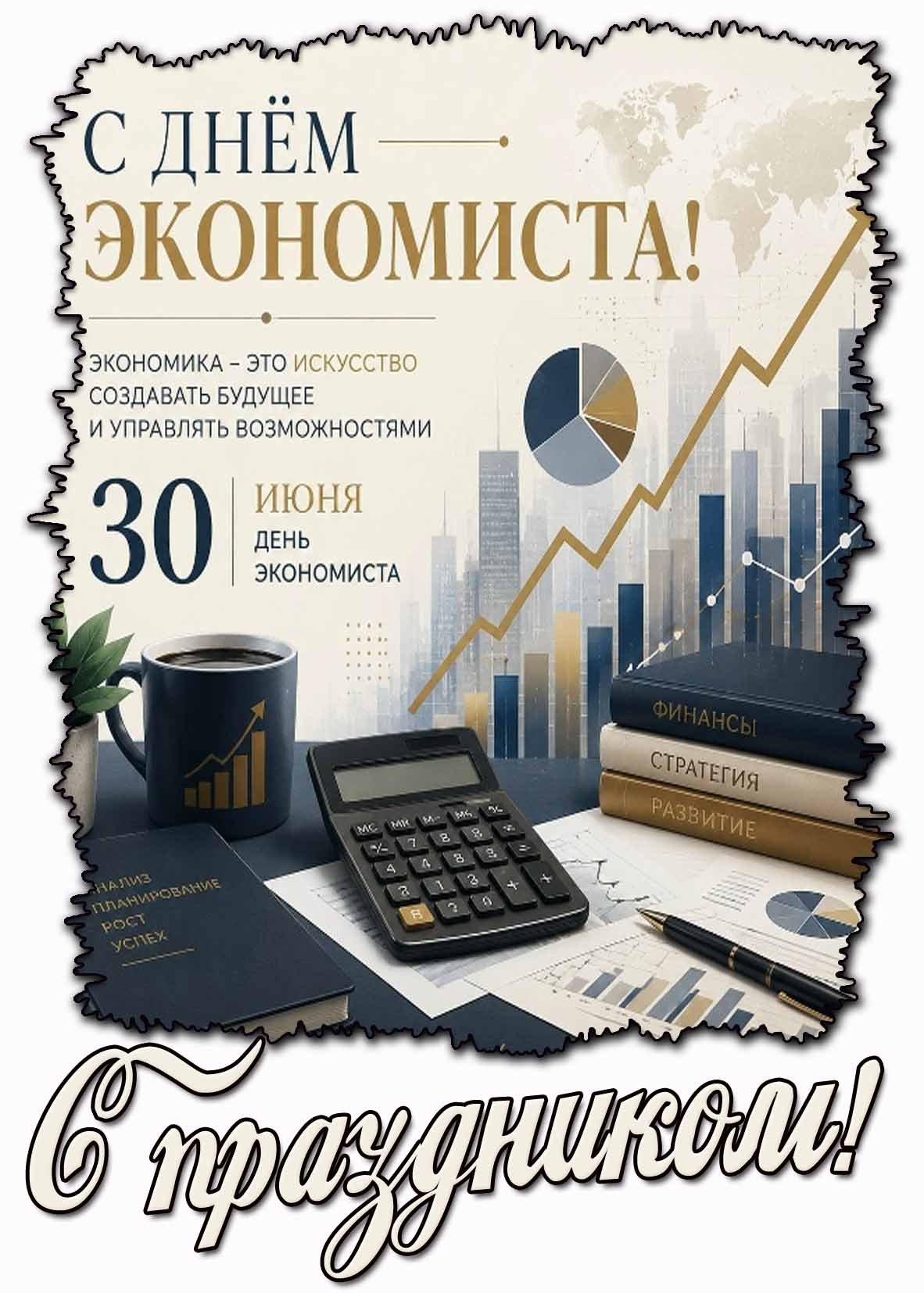 Стильная открытка "С днём экономиста! С праздником!" - 30 июня