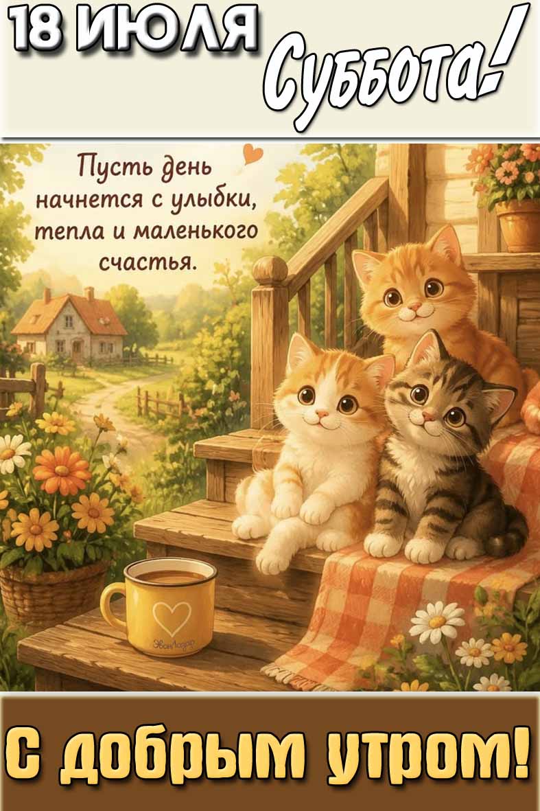 Картинка "18 июля суббота! С добрым утром! Пусть день начнётся с улыбки, тепла и маленького счастья!"