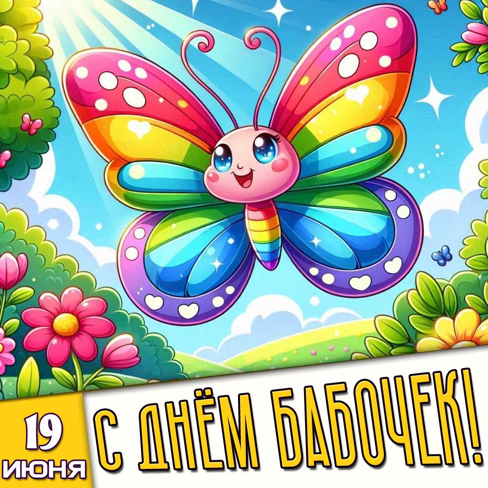 Детская картинка 19 июня - с днём бабочек!