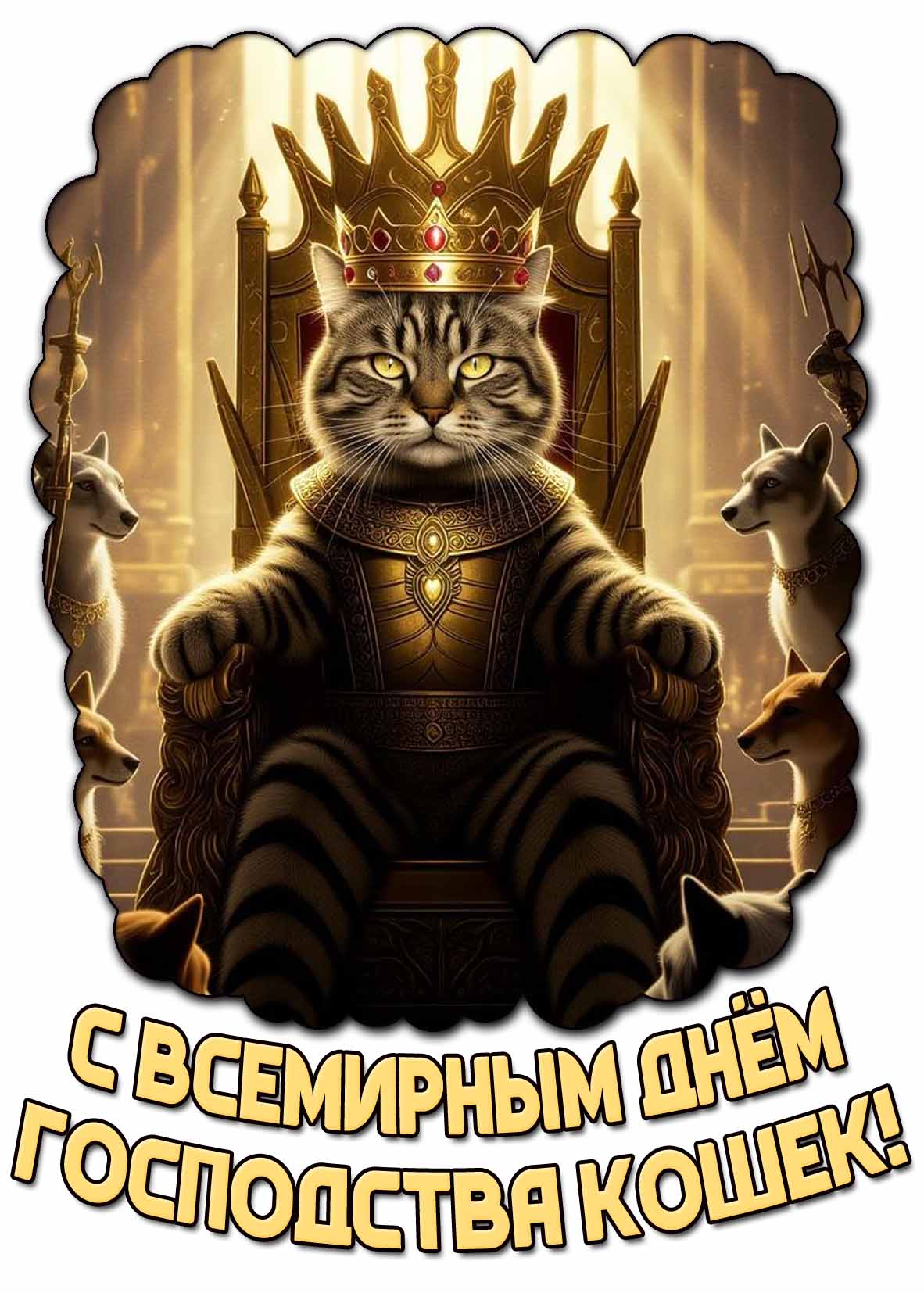 Открытка с Всемирным днём господства кошек