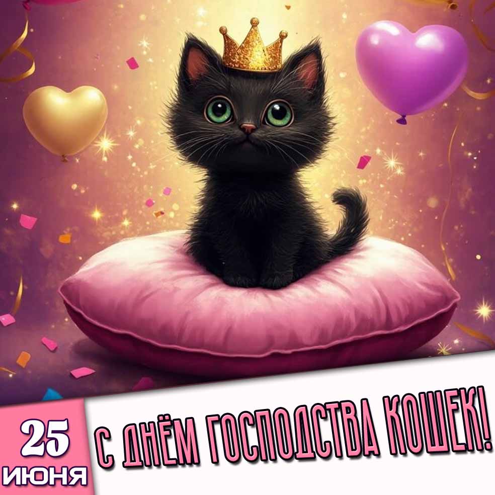 Открытка 25 июня - с днём господства кошек!