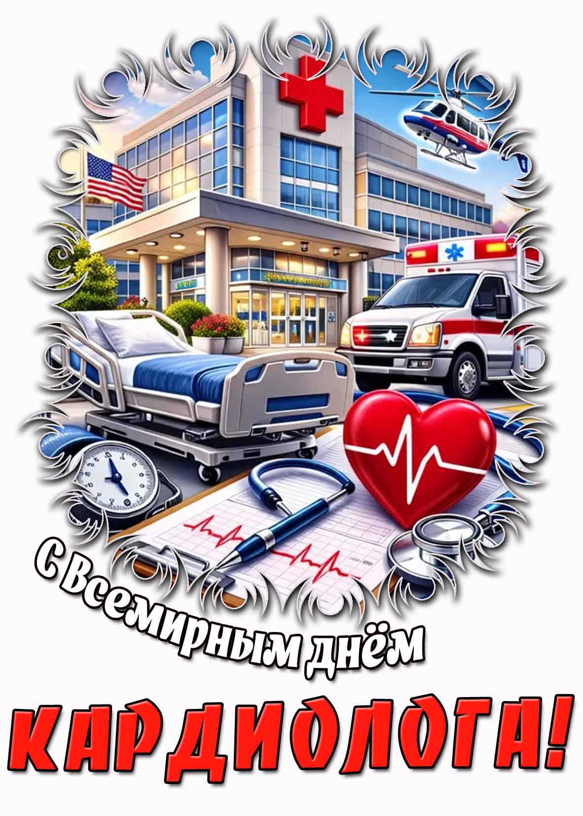 С Всемирным днём кардиолога! - красивая открытка