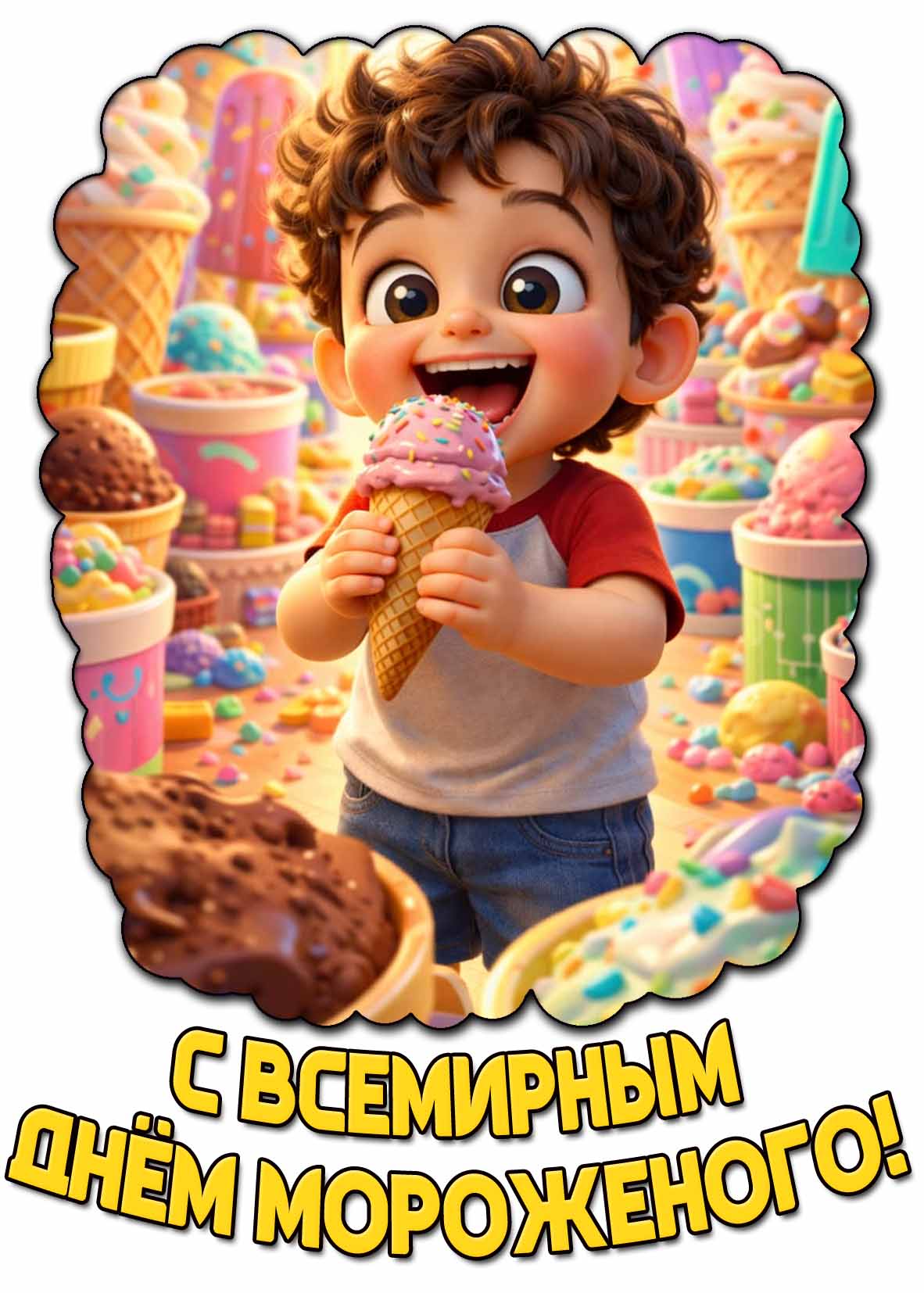С Всемирным днём мороженого! - открытка для мальчика