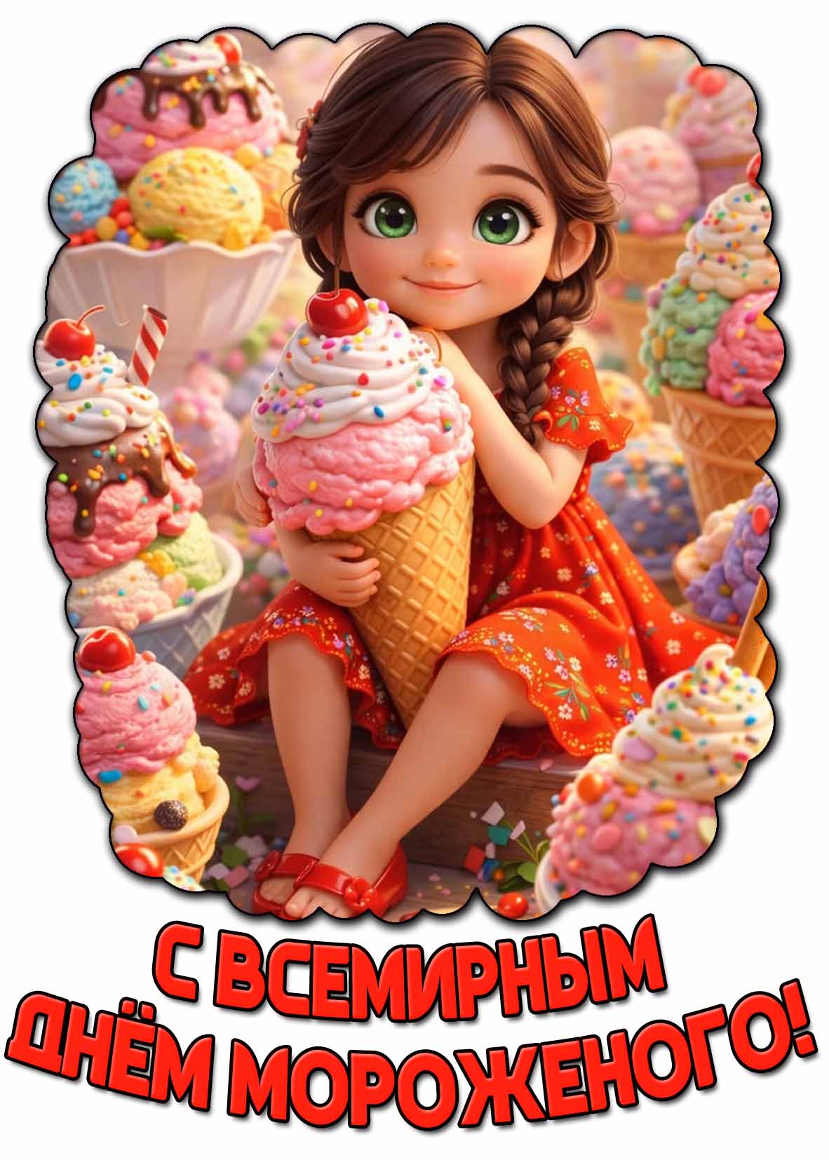 С Всемирным днём мороженого! - открытка для девочки