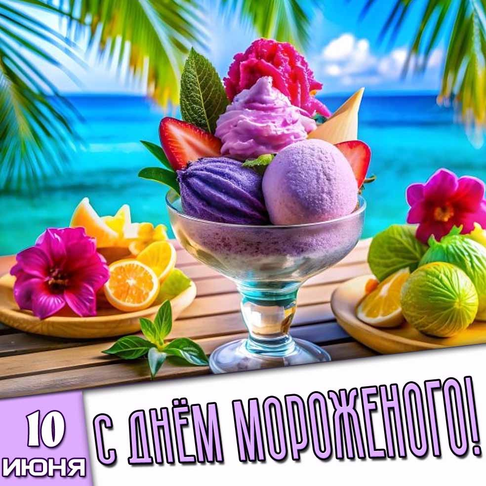 Открытка 10 июня - с днём мороженого!
