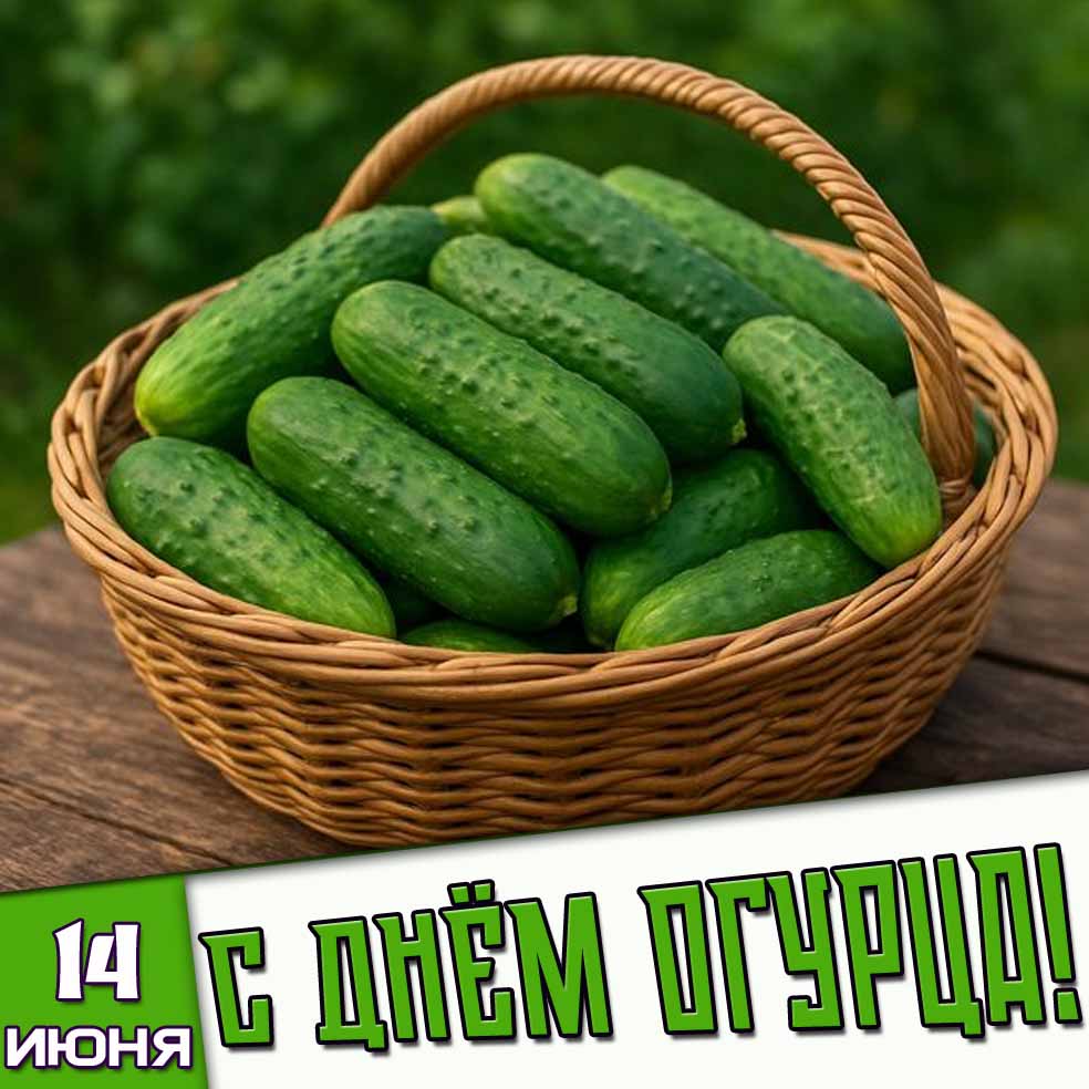 Открытка 14 июня - с днём огурца!