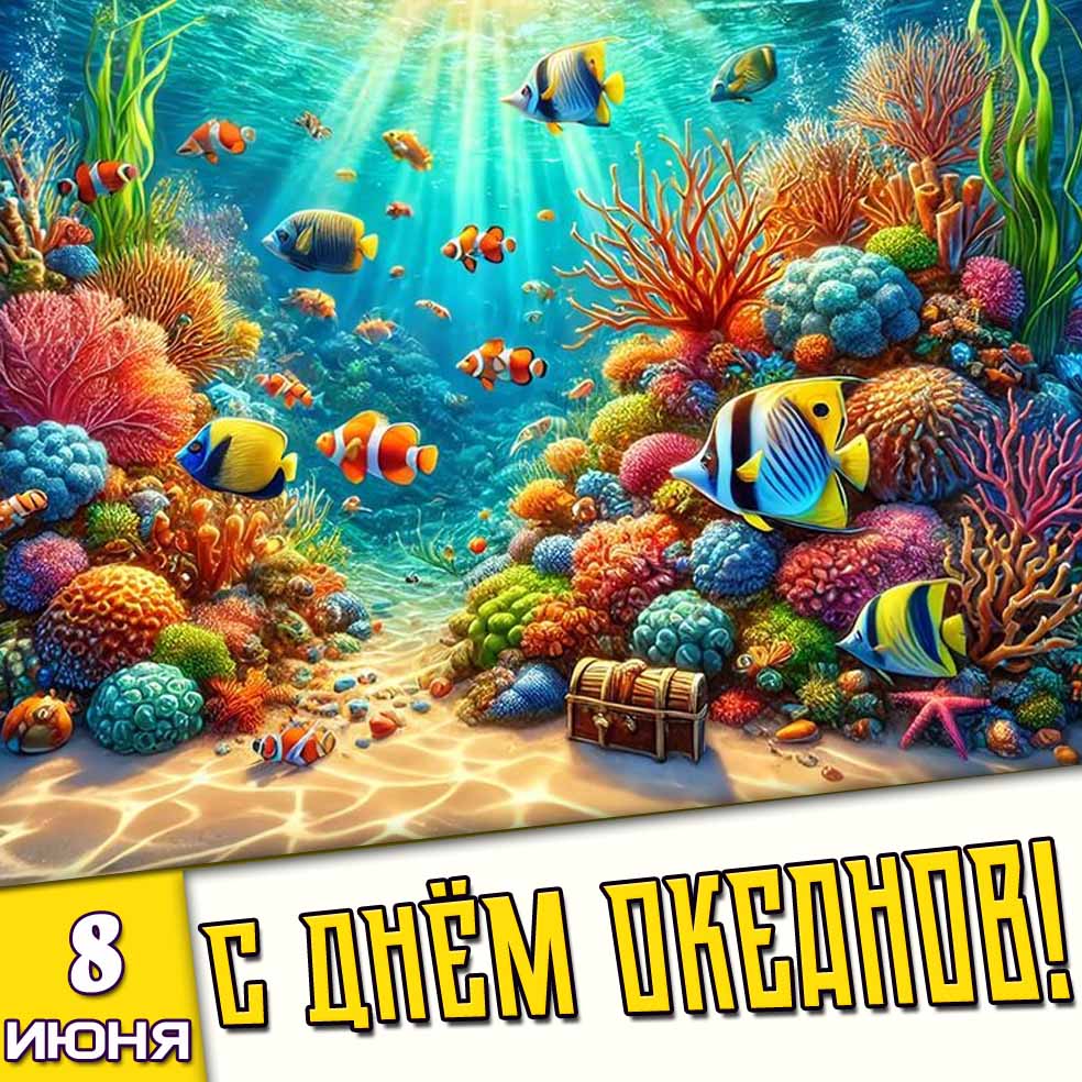 Открытка 8 июня - с днём океанов!