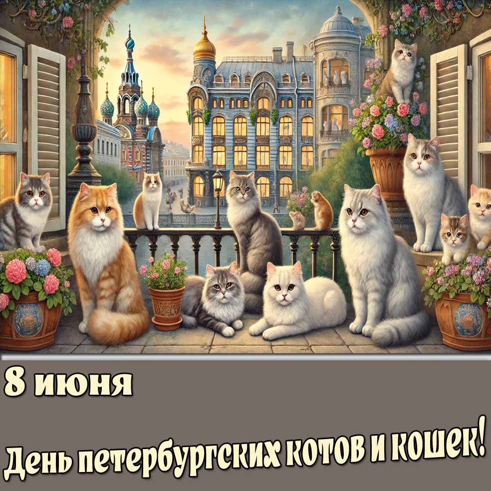 Открытка 8 июня - день петербургских котов и кошек!