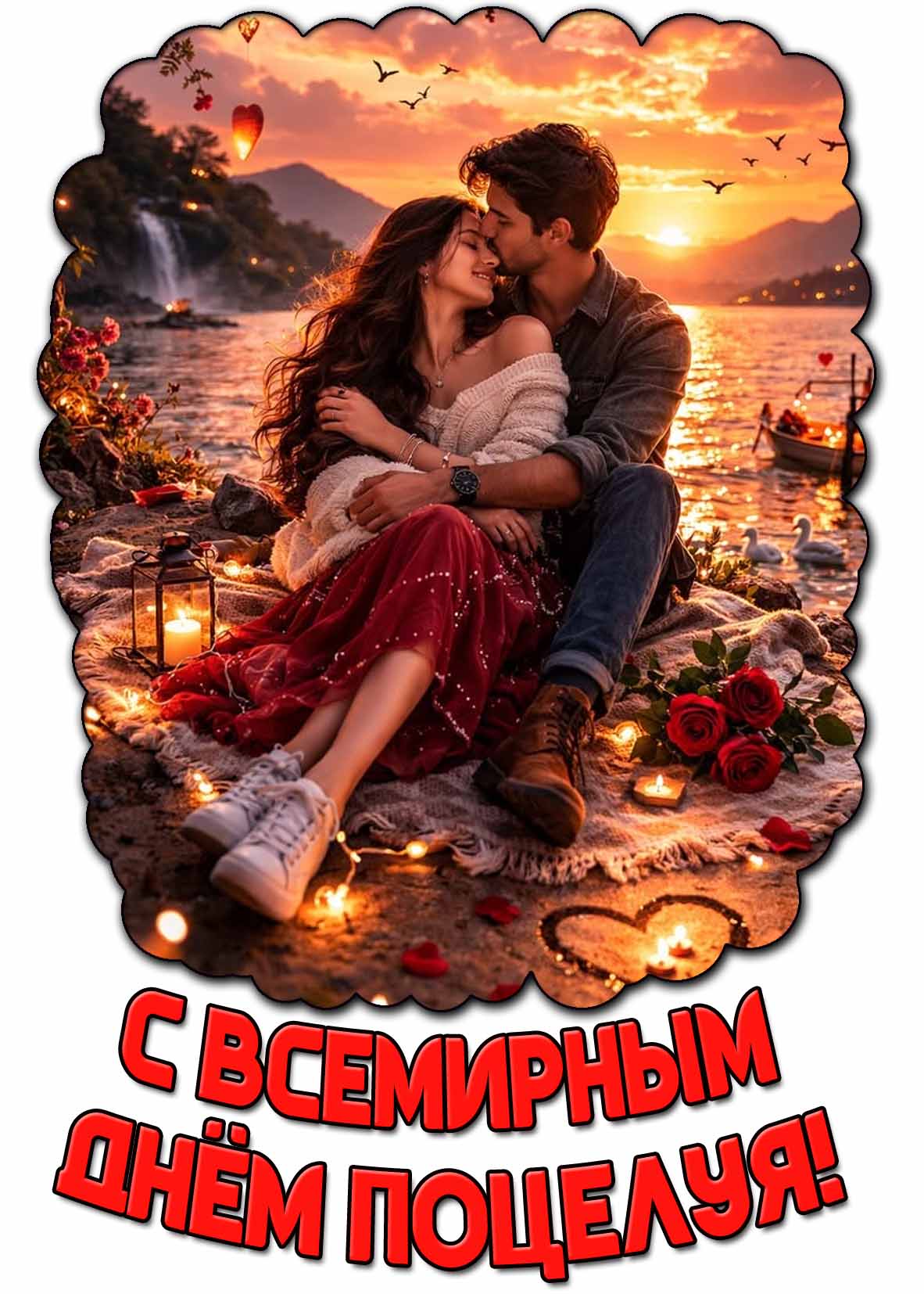 Романтическая открытка с Всемирным днём поцелуя