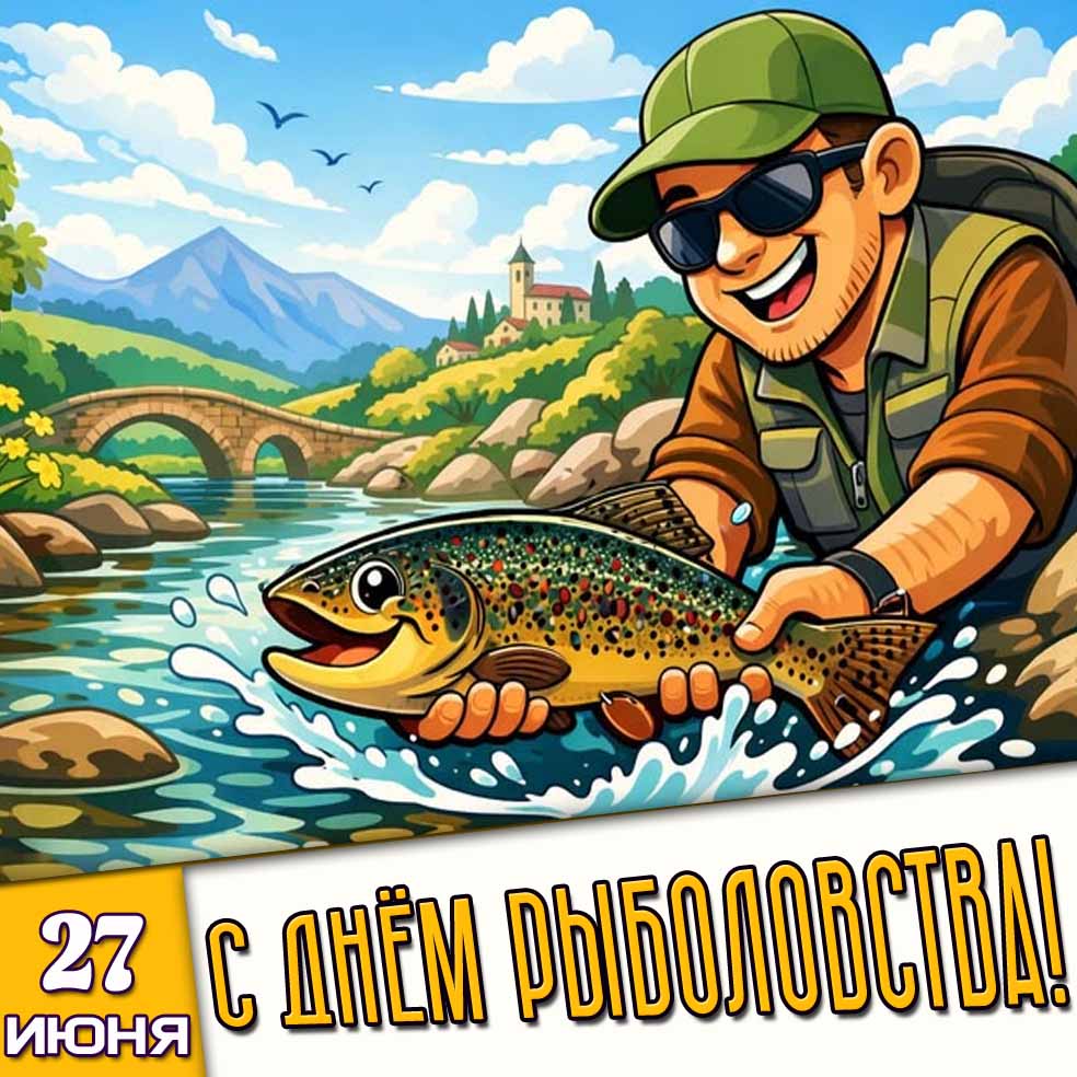 Открытка 27 июня - с днём рыболовства!