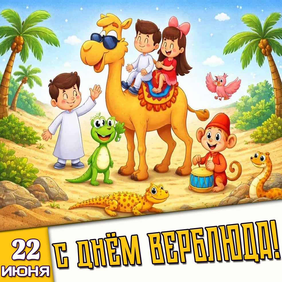 Детская картинка 22 июня - с днём верблюда!