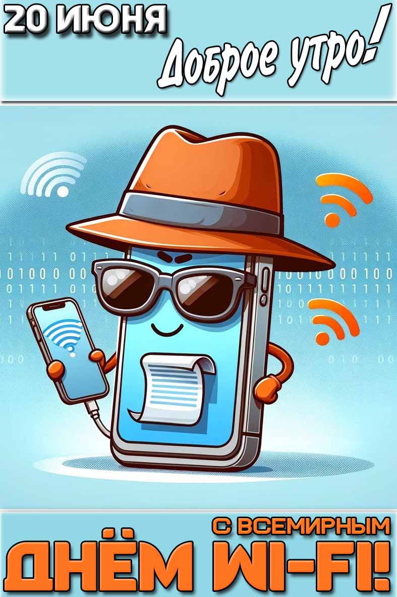 Прикольная картинка "20 июня доброе утро! С Всемирным днём Wi-Fi!"