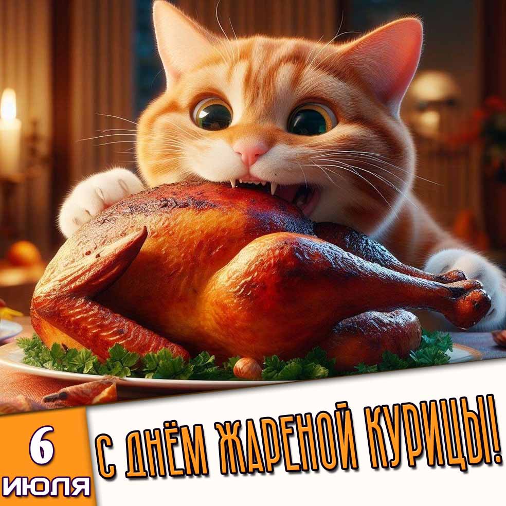 Смешная открытка 6 июля - с днём жареной курицы!