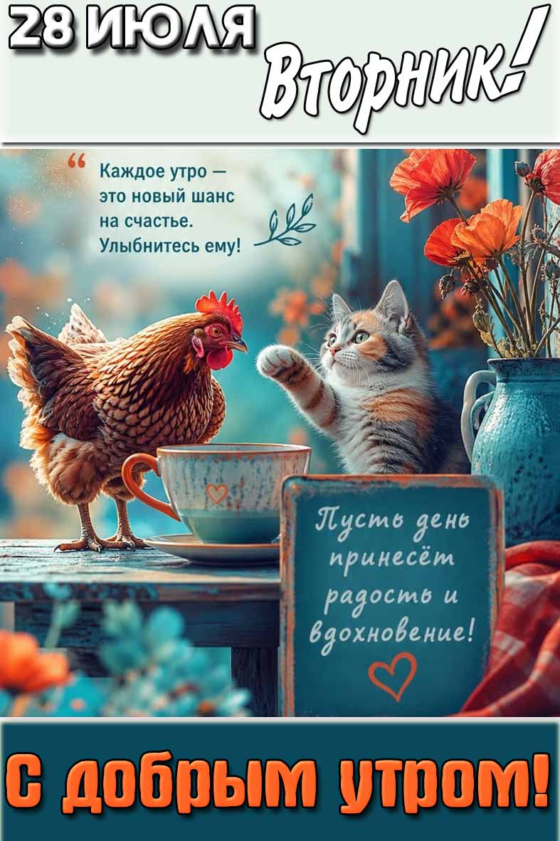 Открытка "28 июля вторник! С добрым утром! Пусть день принесёт радость и вдохновение!"