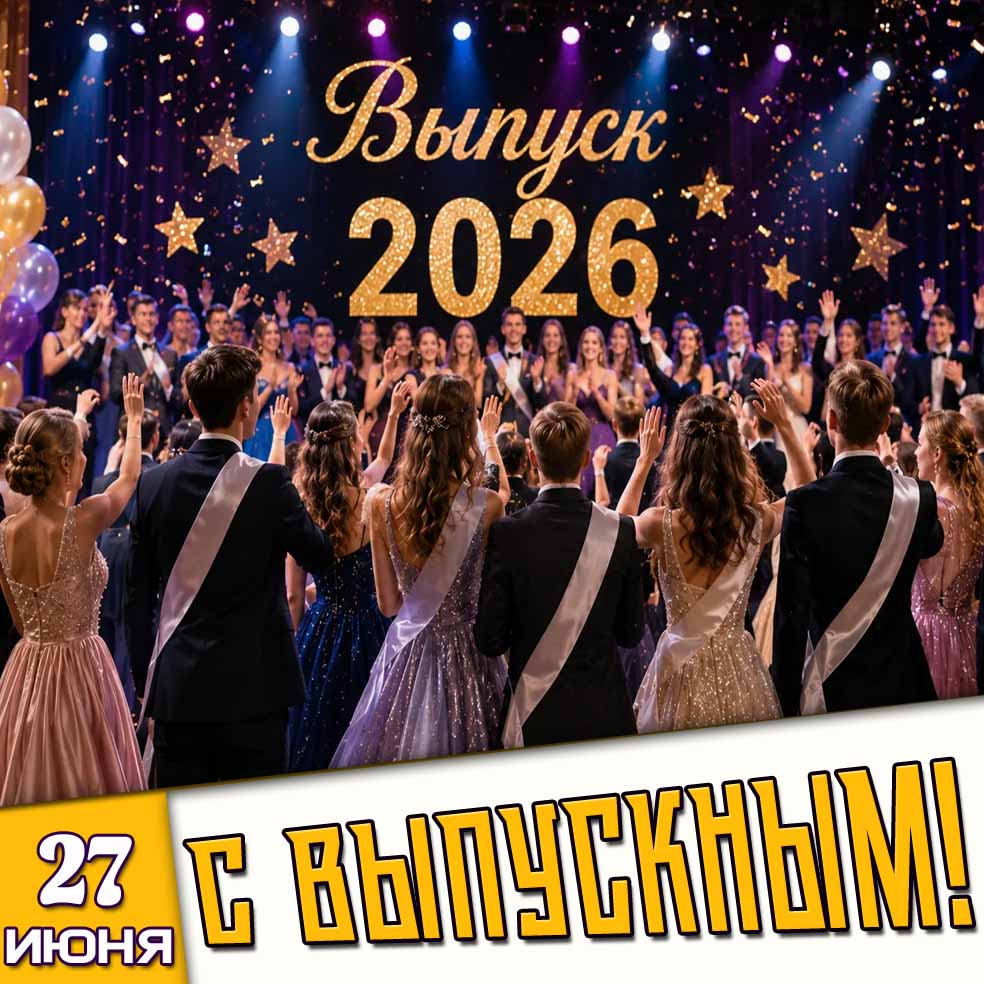 Красивая открытка "27 июня - с выпускным! Выпуск 2026!"
