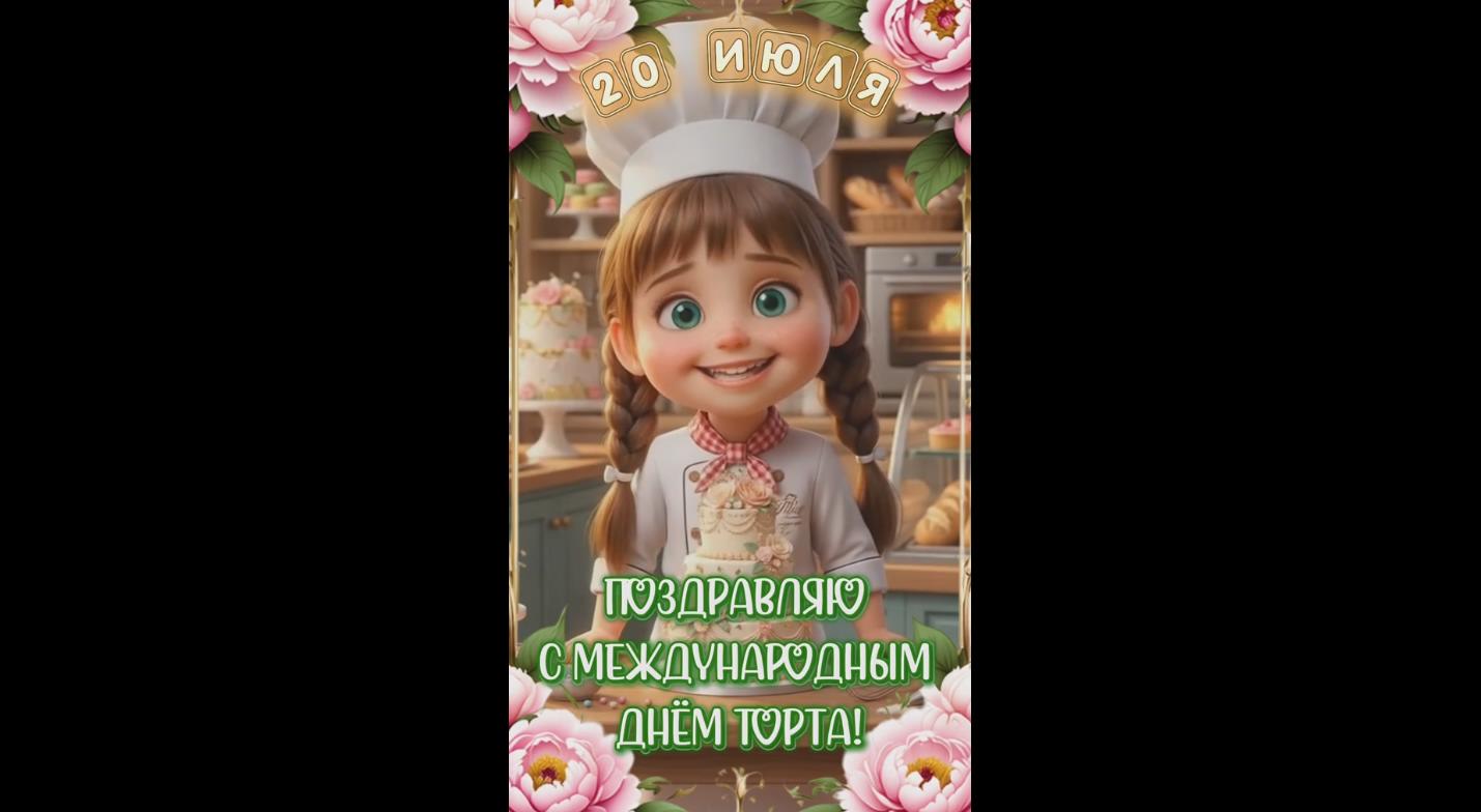 Видео открытка "Поздравляю с Международным днём торта!" - 20 июля