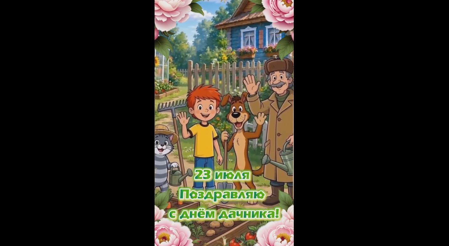 Видео открытка "Поздравляю с днём дачника!" - 23 июля