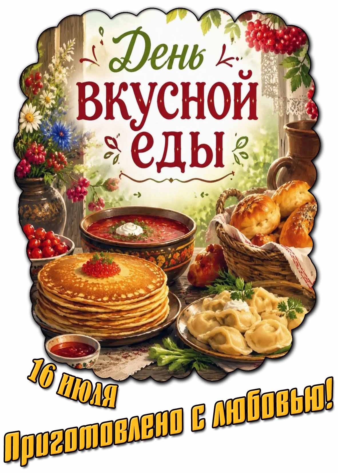 Аппетитная картинка 16 июля - день вкусной еды! Приготовлено с любовью!