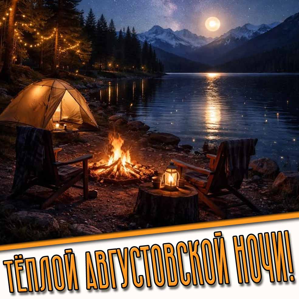 Тёплой августовской ночи! - картинка с палаткой у костра