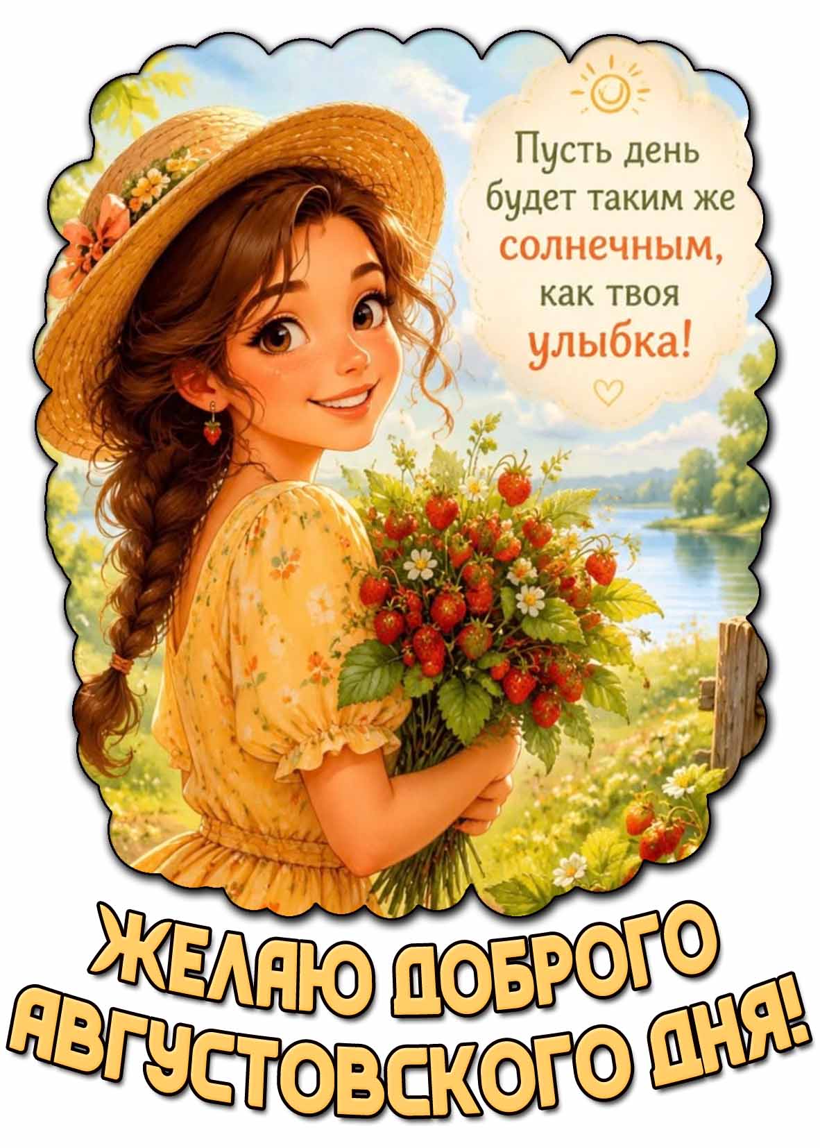 Открытка "Желаю доброго августовского дня! Пусть день будет таким же солнечным, как твоя улыбка!"