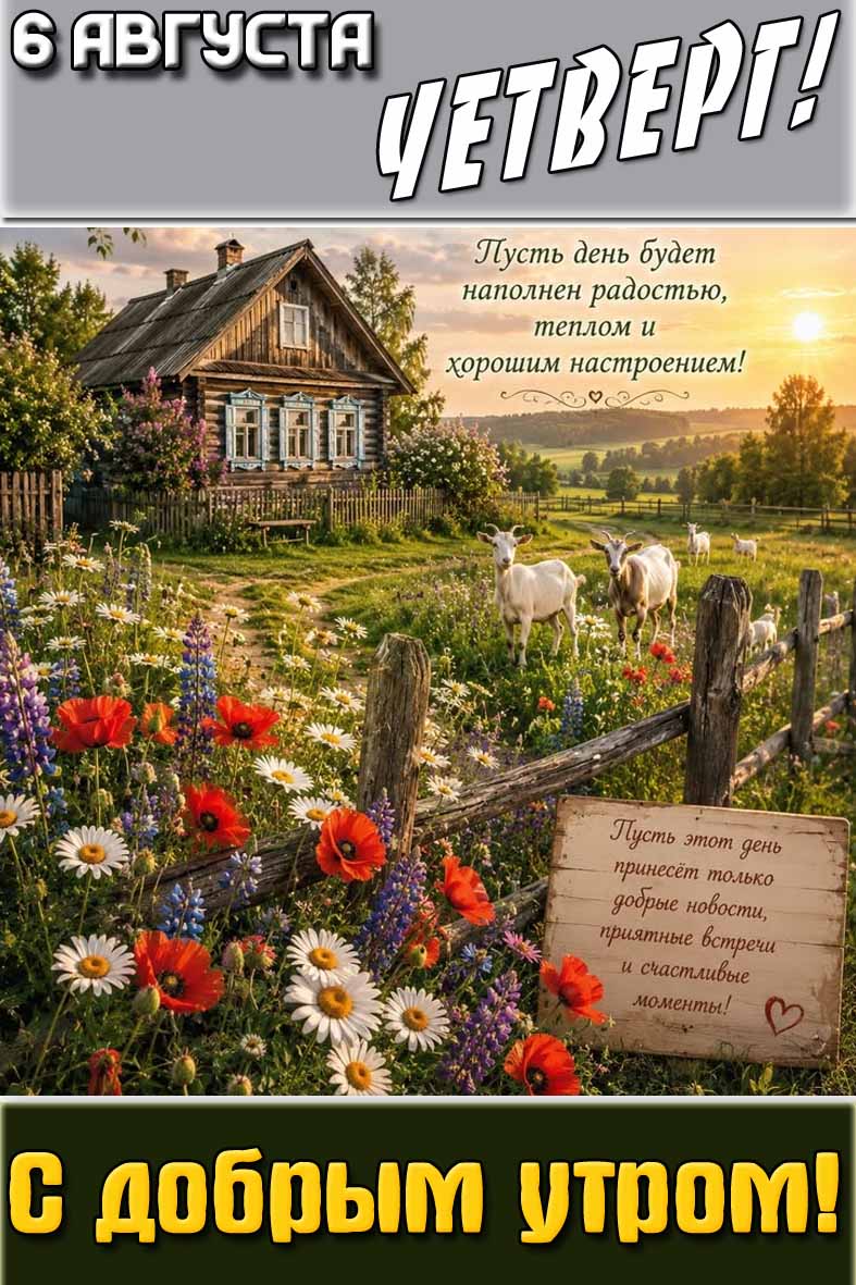 Картинка "6 августа четверг! С добрым утром! Пусть день будет наполнен радостью, теплом и хороши настроением!"