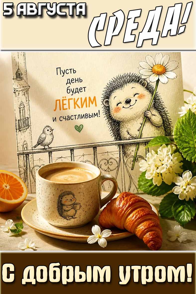 Картинка "5 августа среда! С добрым утром! Пусть день будет лёгким и счастливым!"