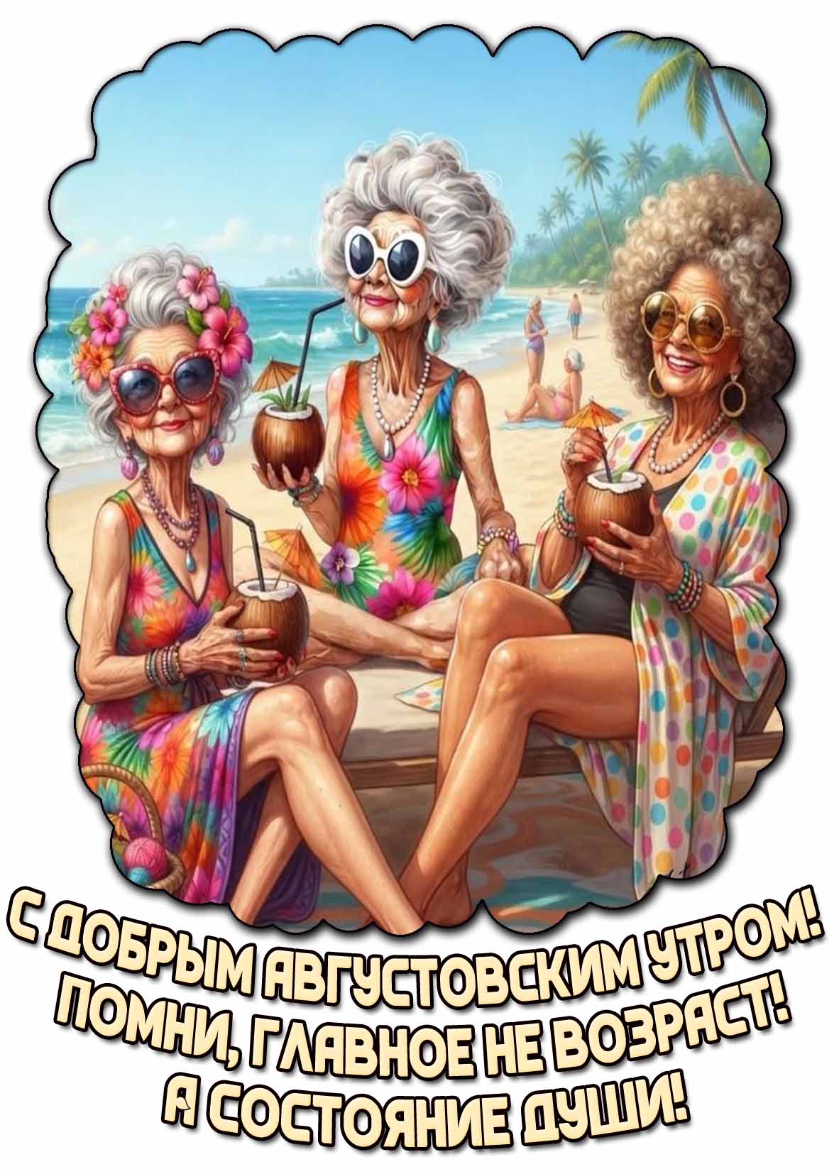 Прикольная открытка "С добрым августовским утром! Помни, главное не возраст! А состояние души!"