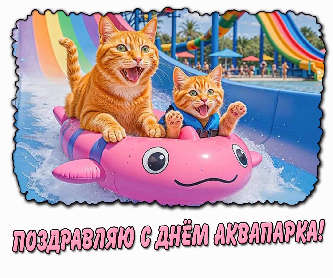 Поздравляю с днём аквапарка! - открытка с котами