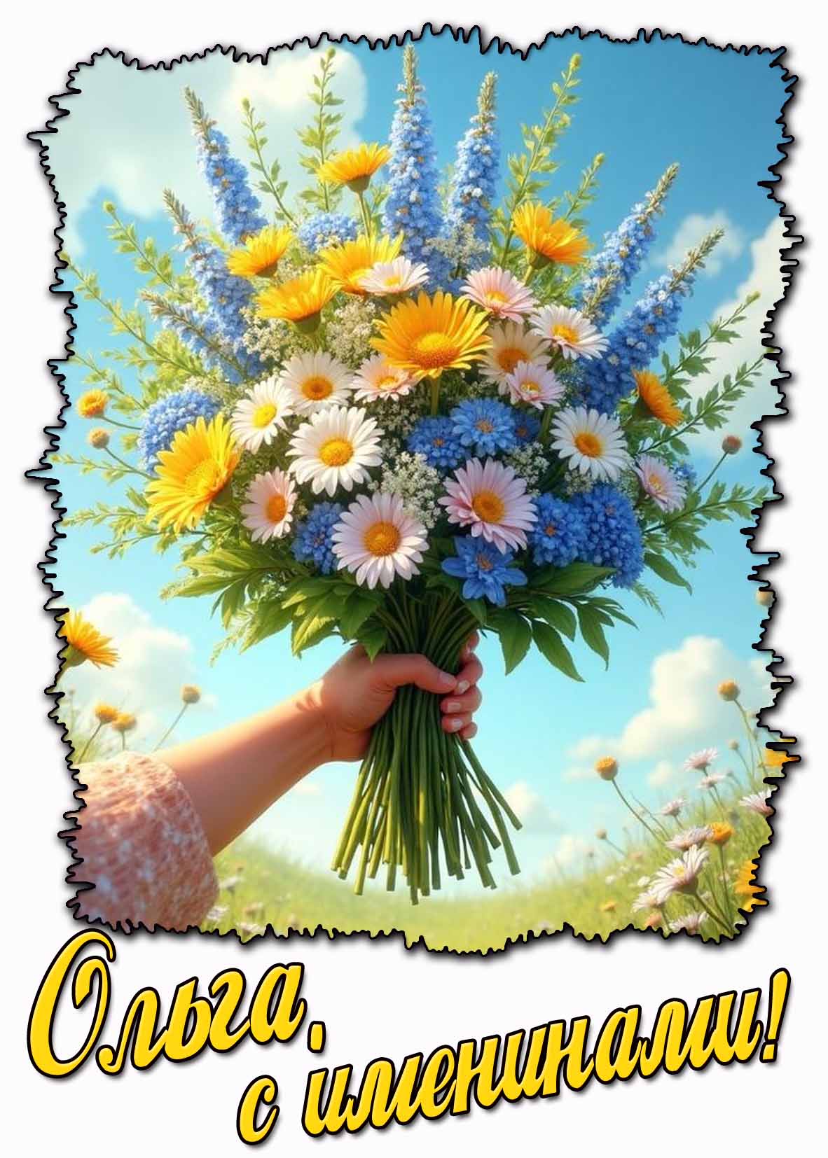 Ольга, с именинами! - открытка с цветами