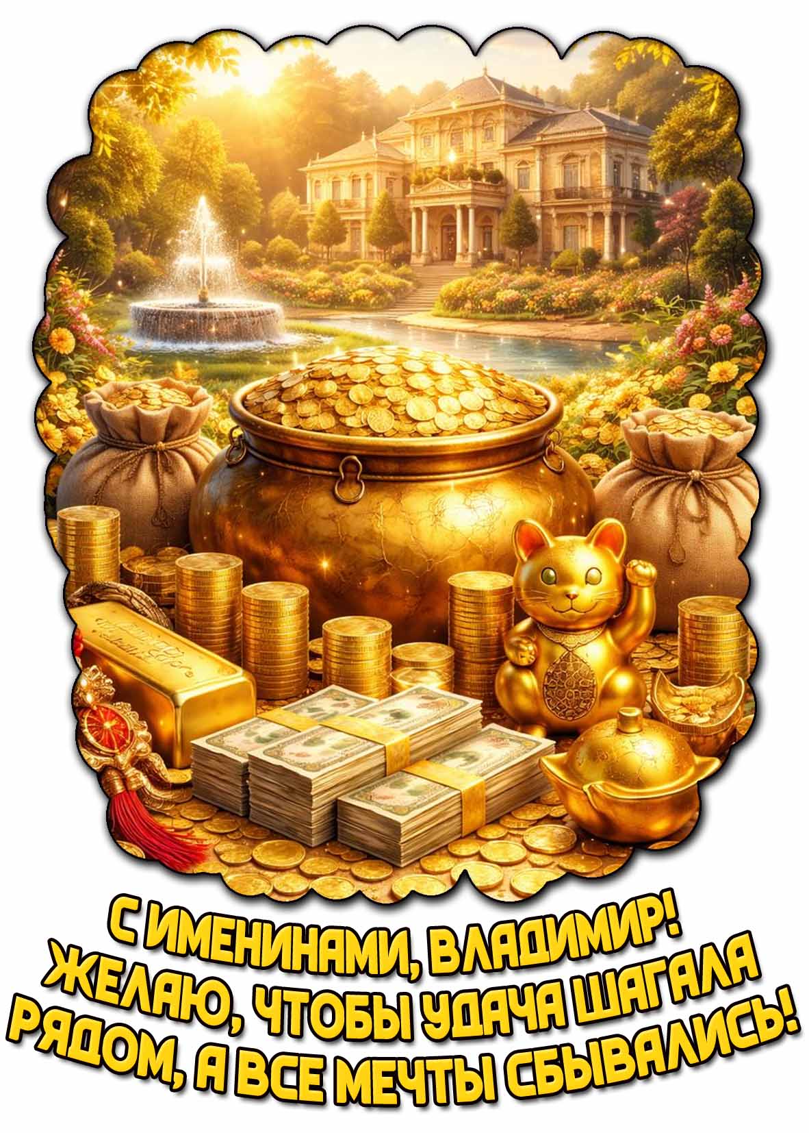 Картинка "С именинами, Владимир! Желаю, чтоб удача шагала рядом, а все мечты сбывались!"