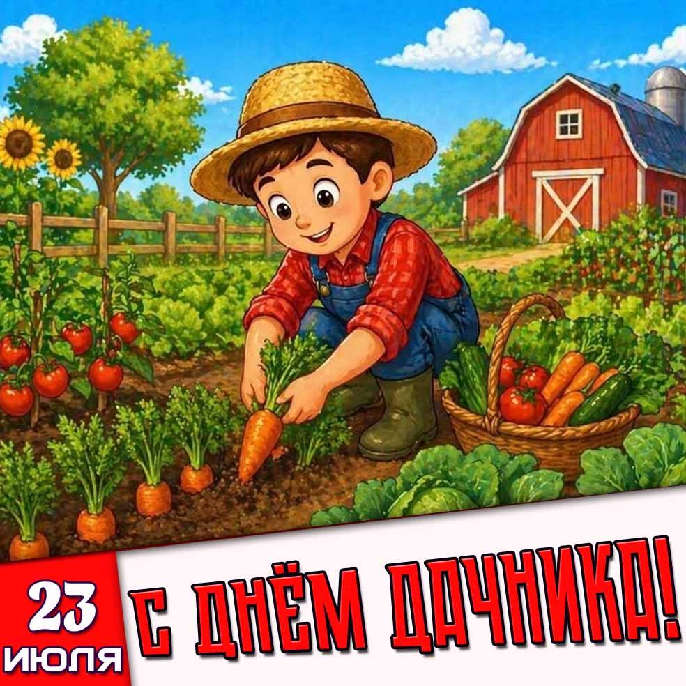 Детская картинка 23 июля - с днём дачника!