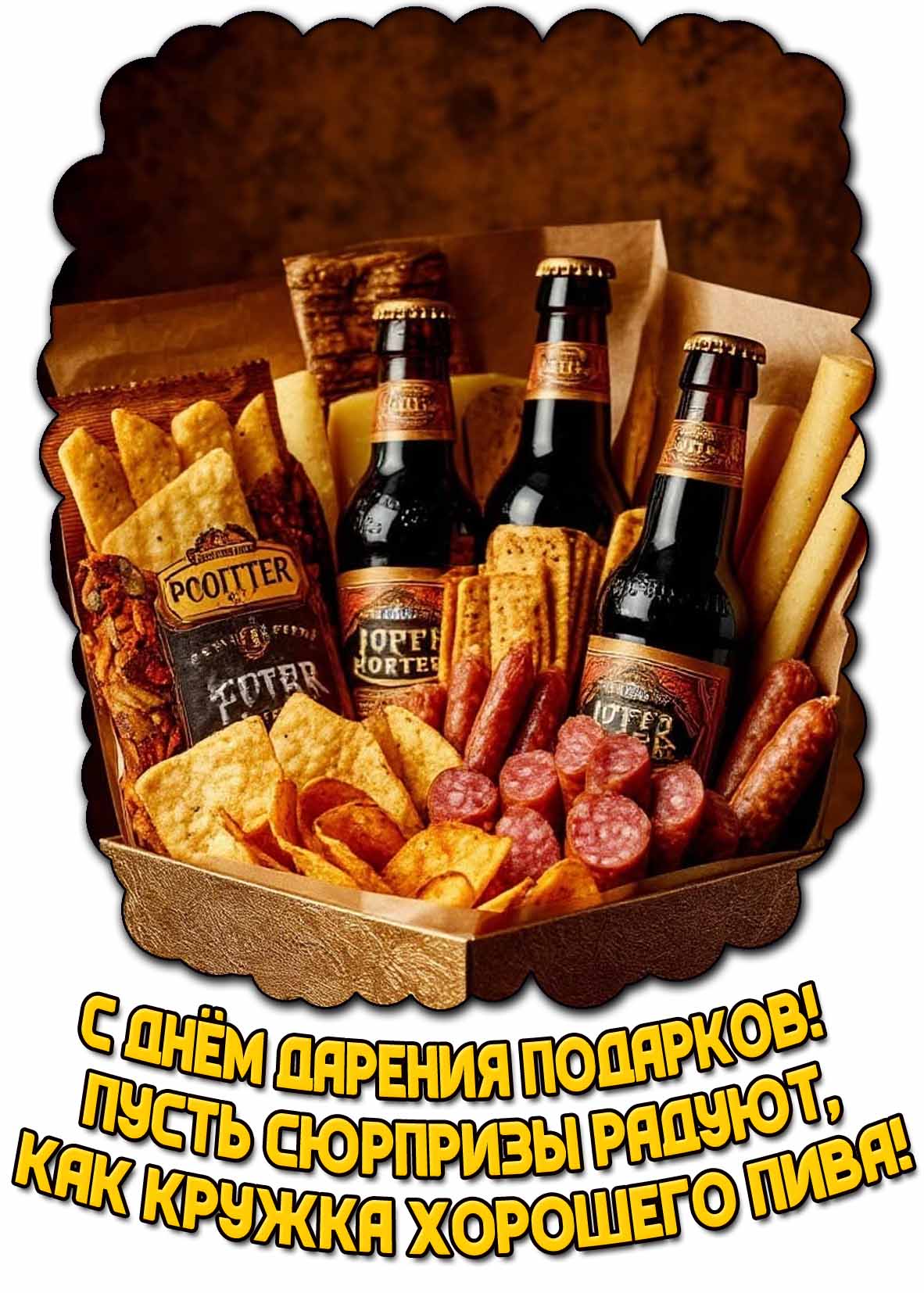 Прикольная картинка "С днём дарения подарков! Пусть сюрпризы радуют, как кружка хорошего пива!"