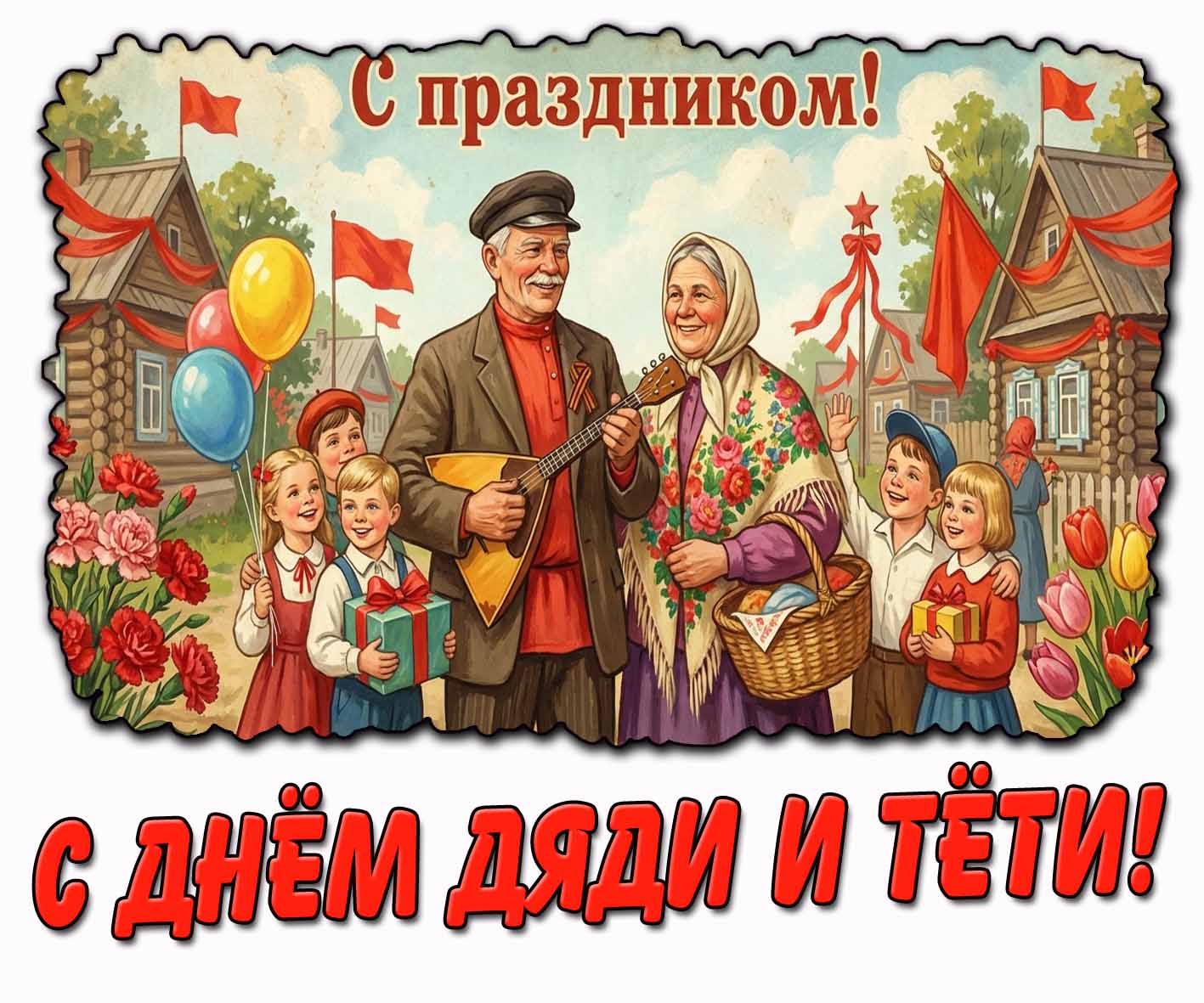 Советская открытка "С днём дяди и тёти! С праздником!"