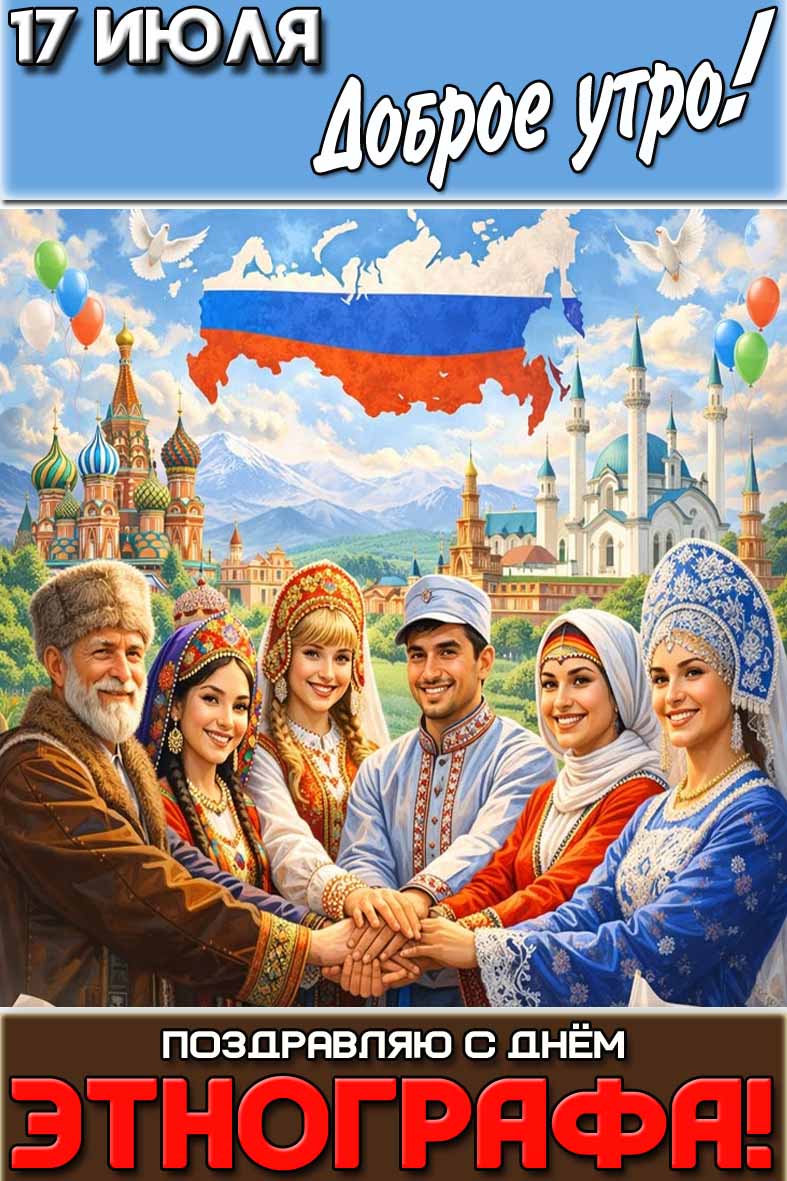 Открытка "17 июля доброе утро! Поздравляю с днём этнографа!"