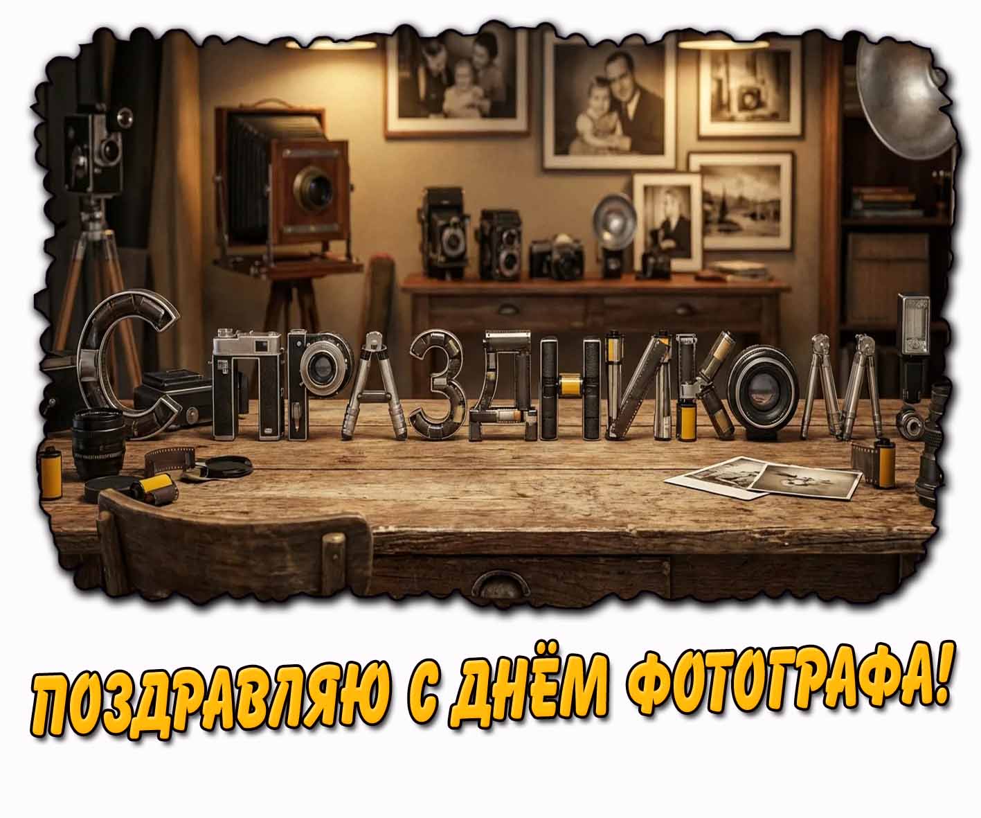 Креативная открытка "Поздравляю с днём фотографа! С праздником!"