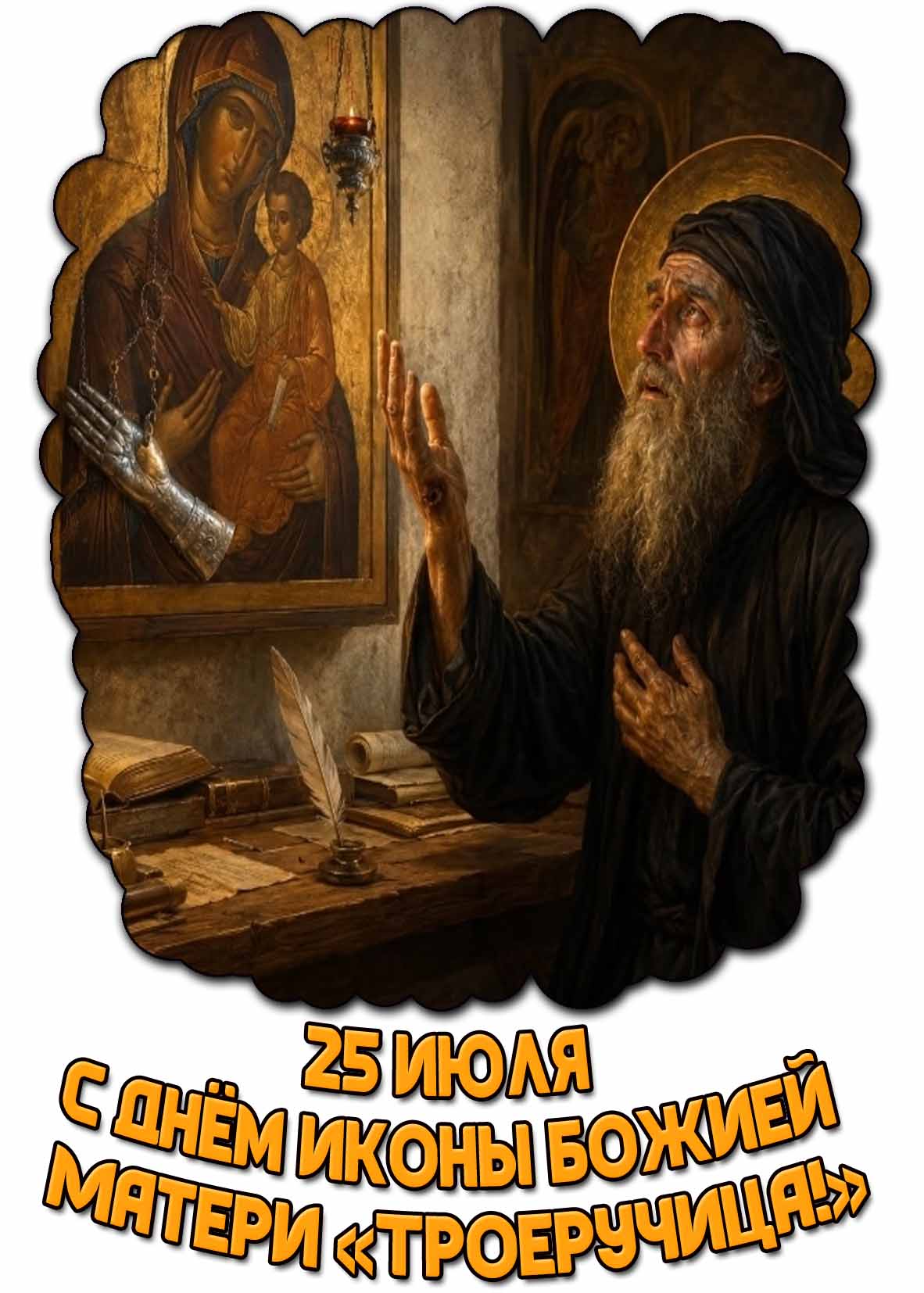 Открытка с днём иконы Божией Матери «Троеручица!» - 25 июля