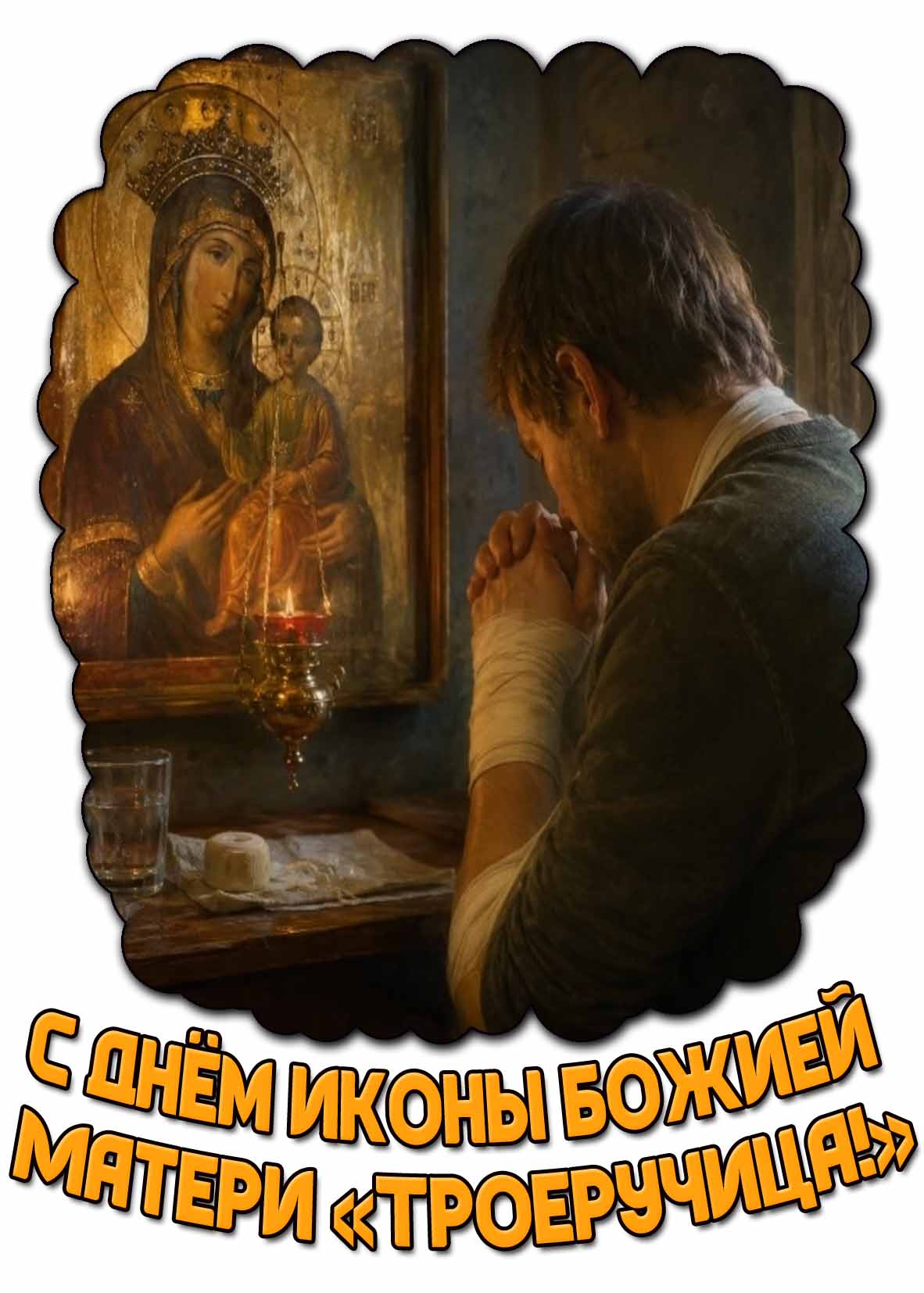 Красивая картинка с днём иконы Божией Матери «Троеручица!»