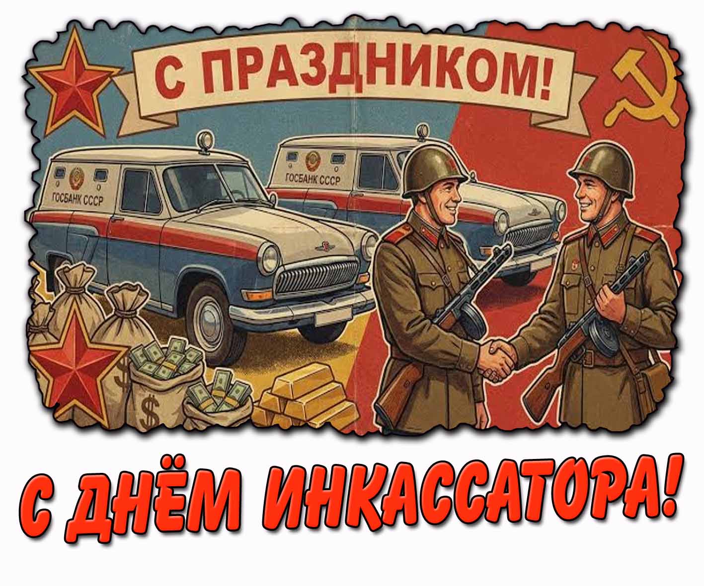 Советская картинка "С днём инкассатора! С праздником!"