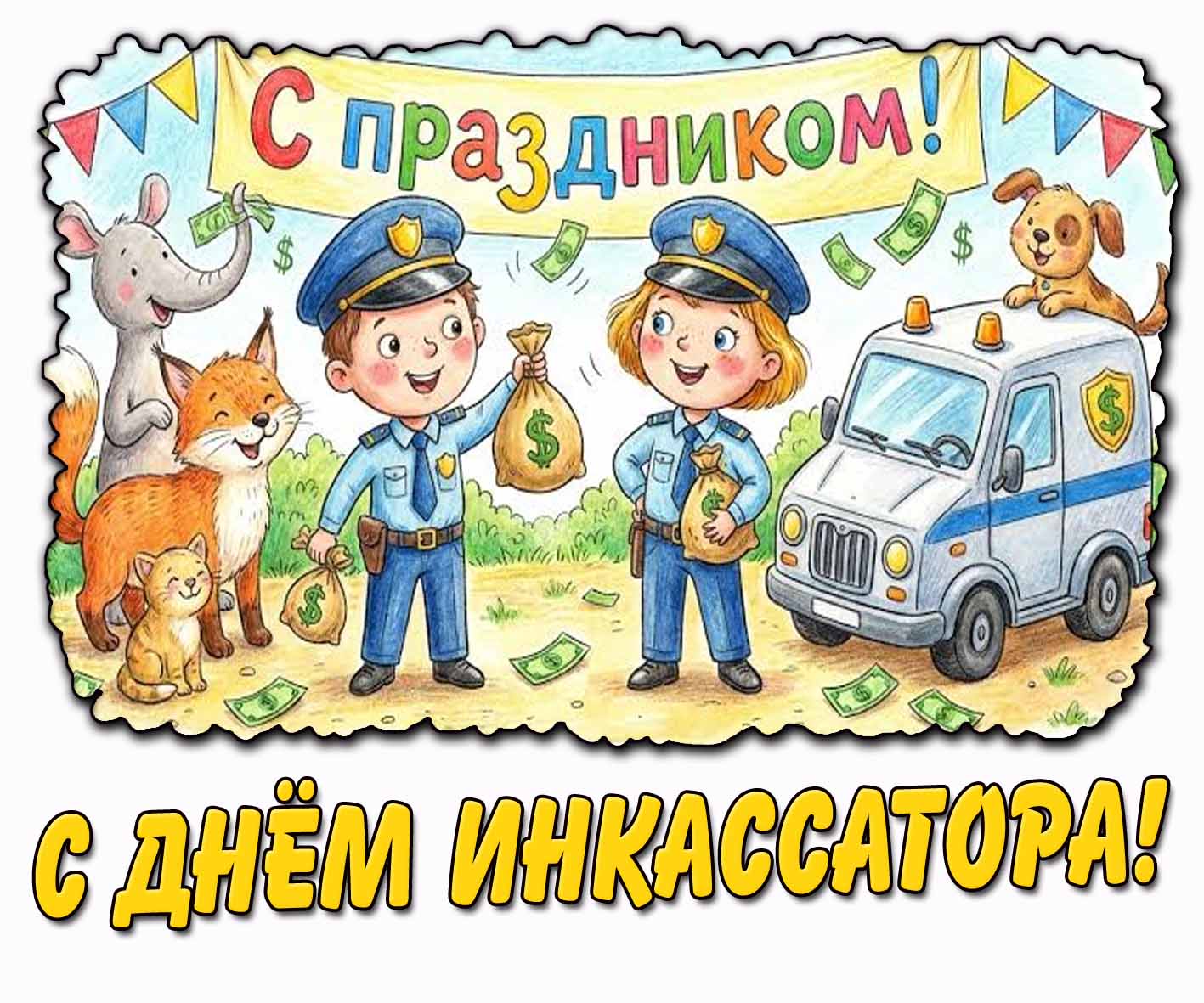 Детская картинка "С днём инкассатора! С праздником!"