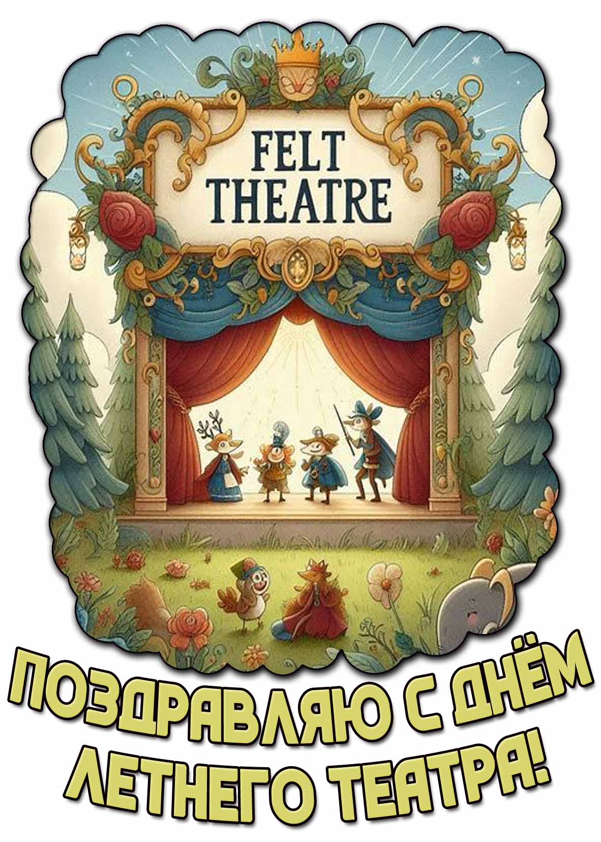Открытка "Поздравляю с днём летнего театра!"