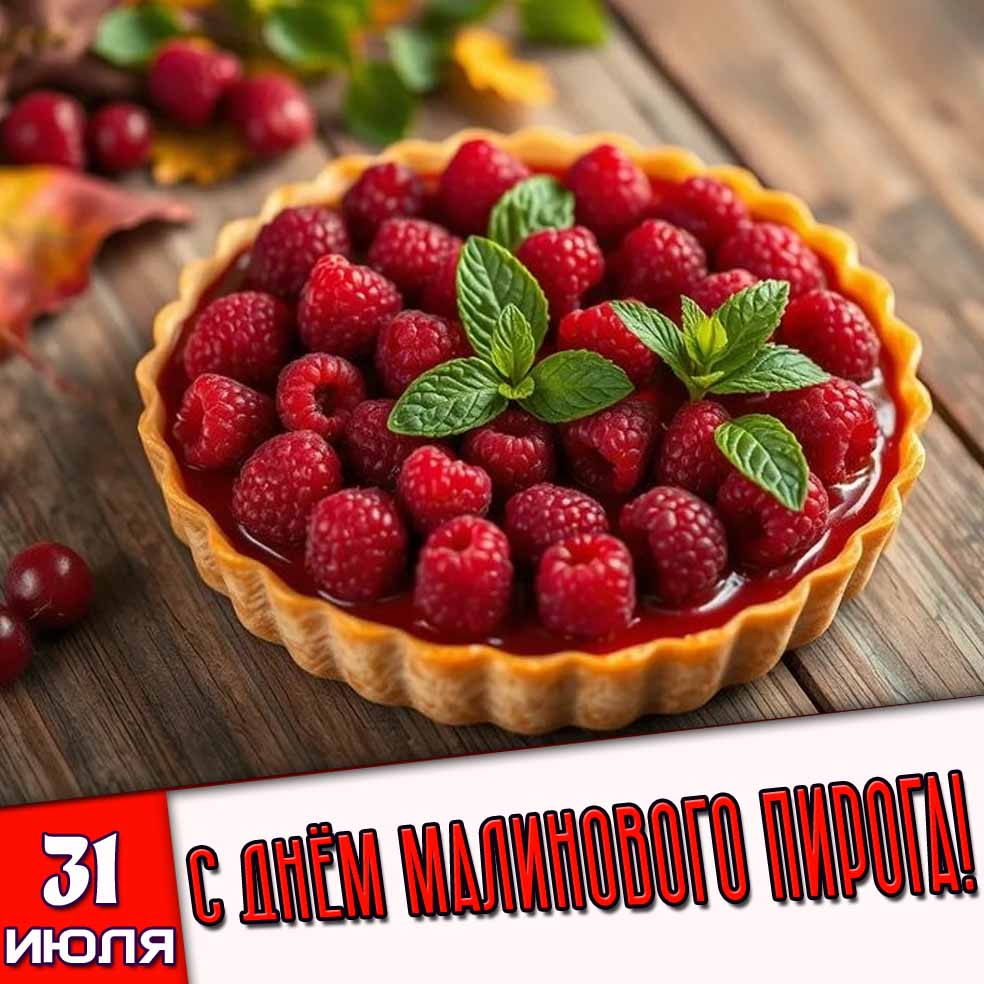 Открытка 31 июля - с днём малинового пирога!