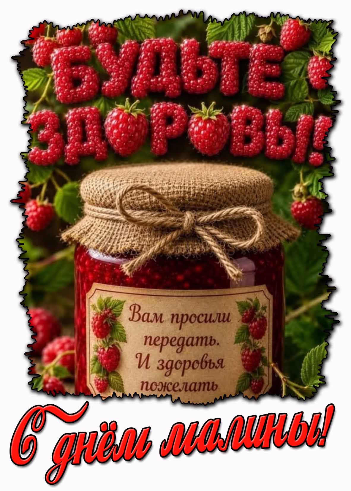 Поздравительная картинка "С днём малины! Будьте здоровы! Вам просили передать. И здоровья пожелать!"