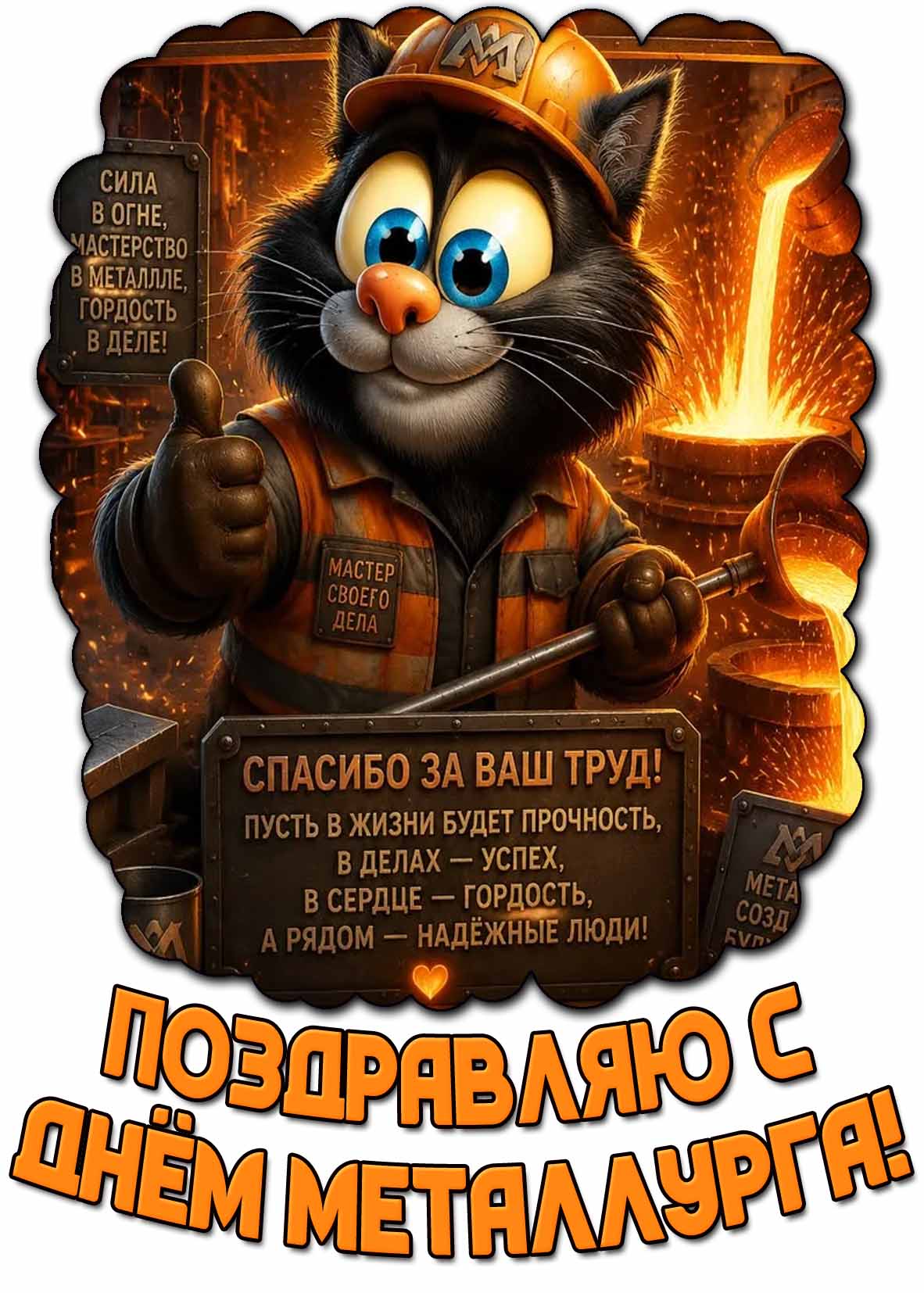 Мультяшная прикольная открытка "Поздравляю с днём металлурга! Спасибо за ваш труд!"