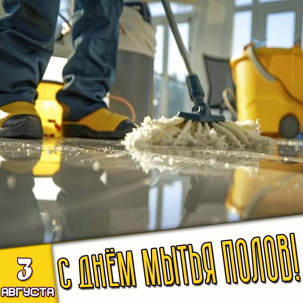 Открытка 3 августа - с днём мытья полов!