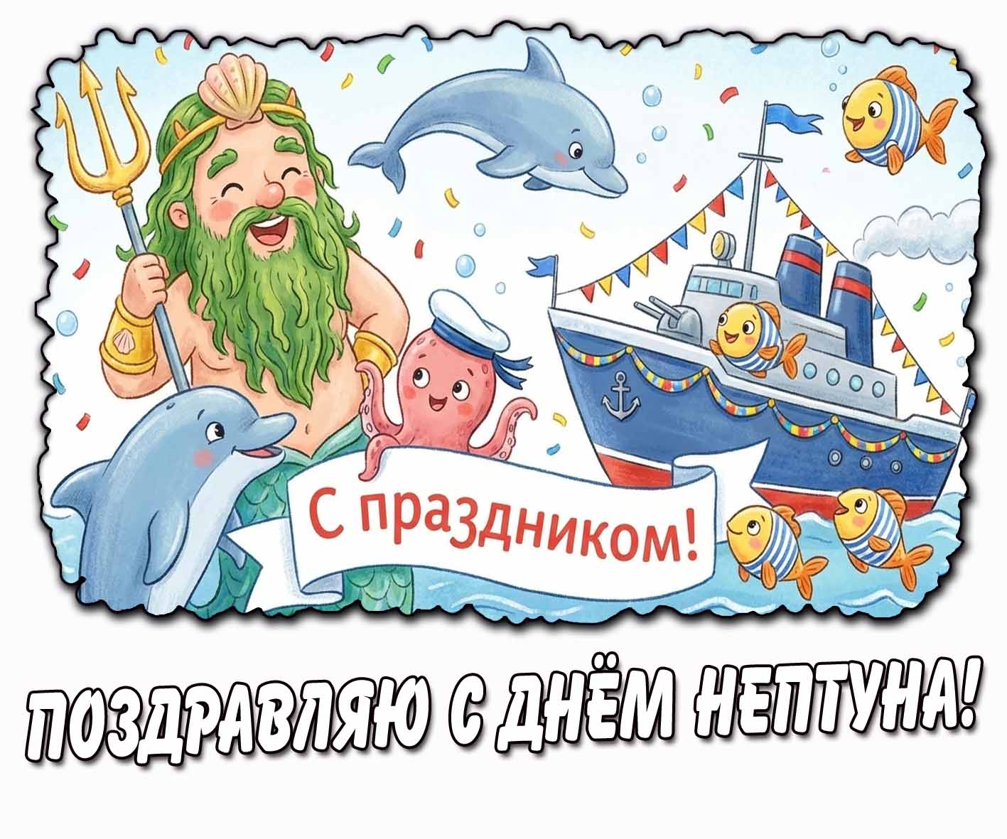 Картинка для детей "Поздравляю с днём Нептуна! С праздником!"