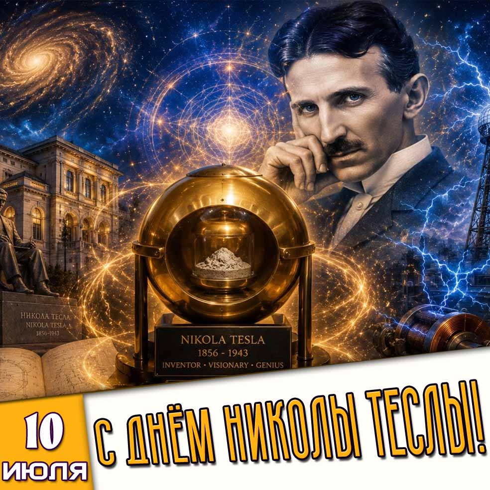 Открытка 10 июля - с днём Николы Теслы!